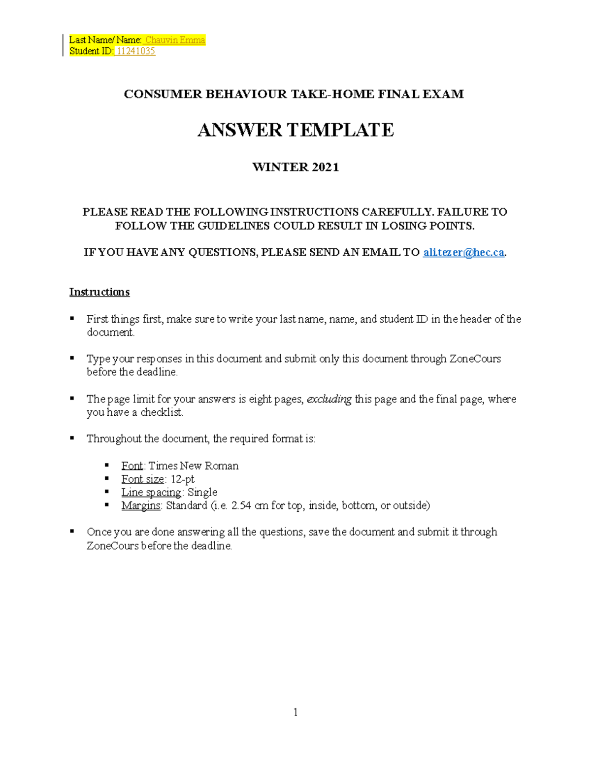 Final Exam Consumer behavior - Student ID: 11241035 CONSUMER BEHAVIOUR ...