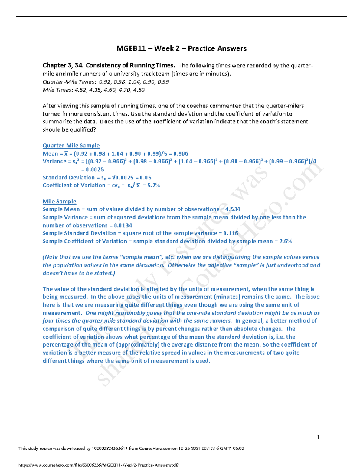 MGEB11 Week2 Practice Answers - Probability and Statistics - Studocu