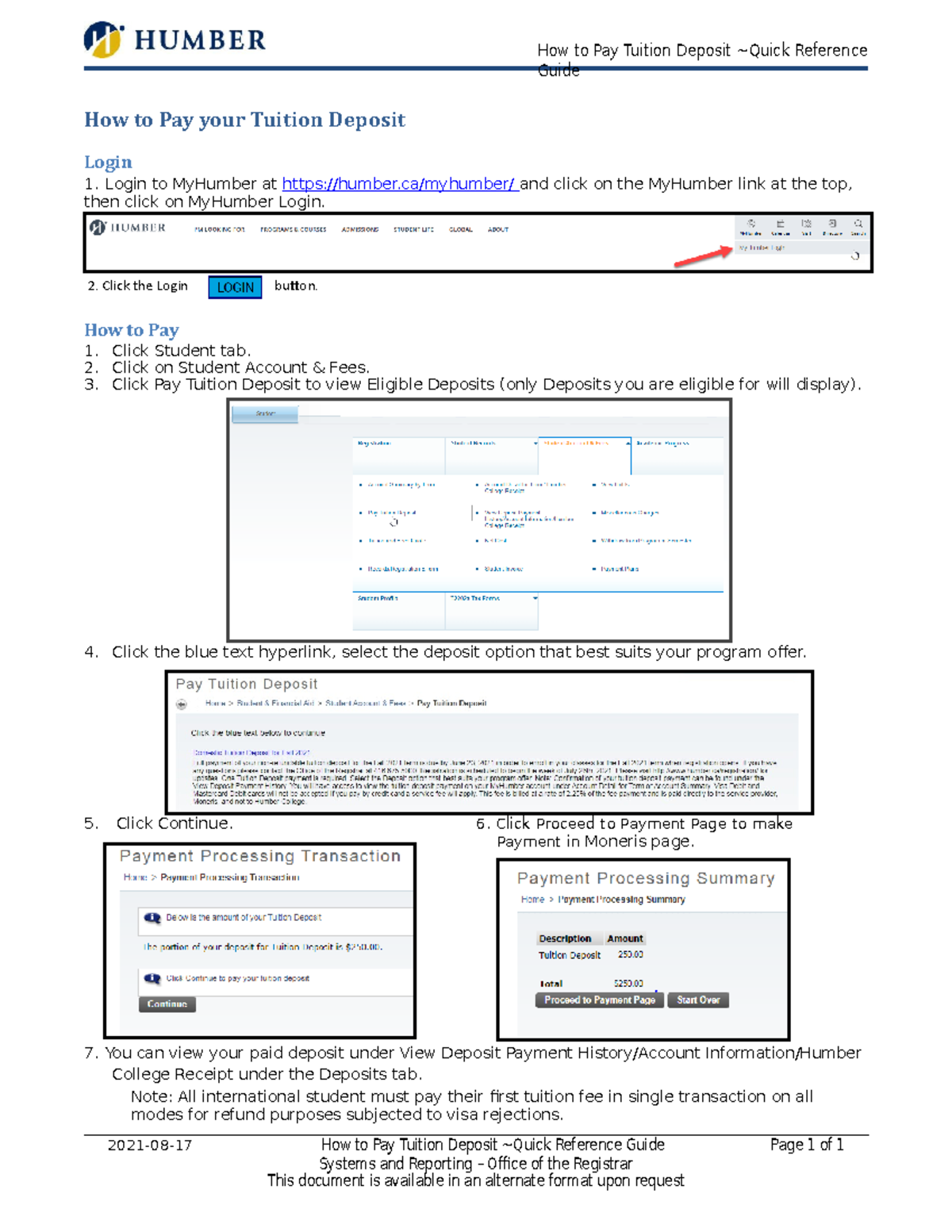 How to Pay Tuition Deposit Quick Reference Guide 0 Click the Login