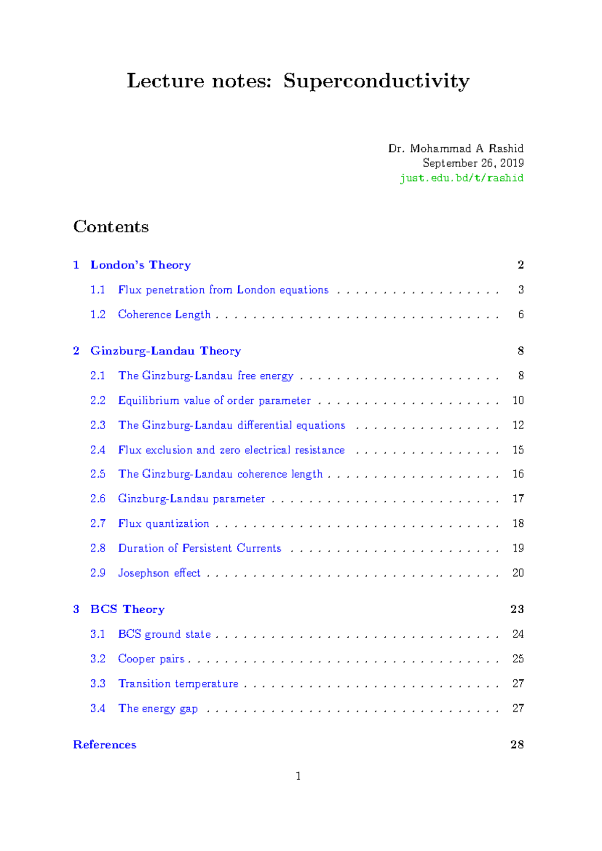 Superconductor Theory - Lecture notes: Superconductivity just.edu/t ...