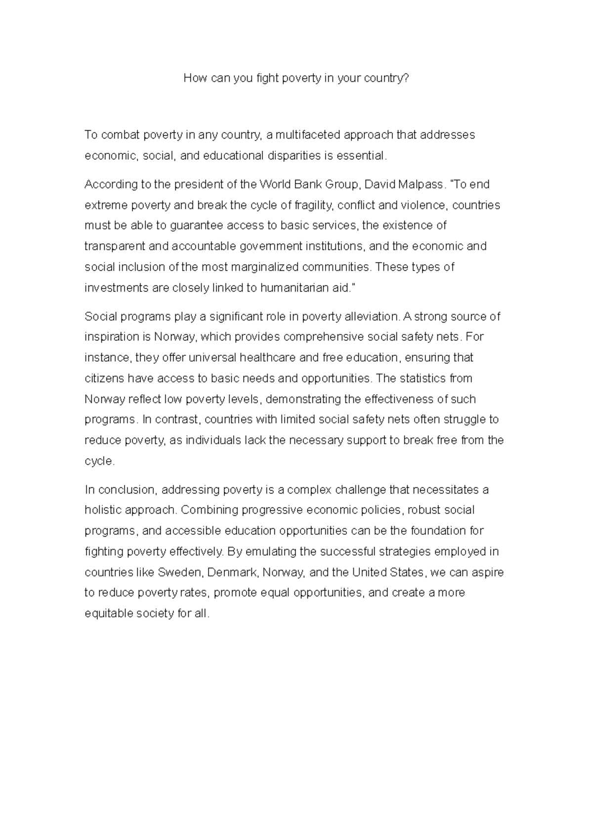 How can you fight poverty in your country According to the president