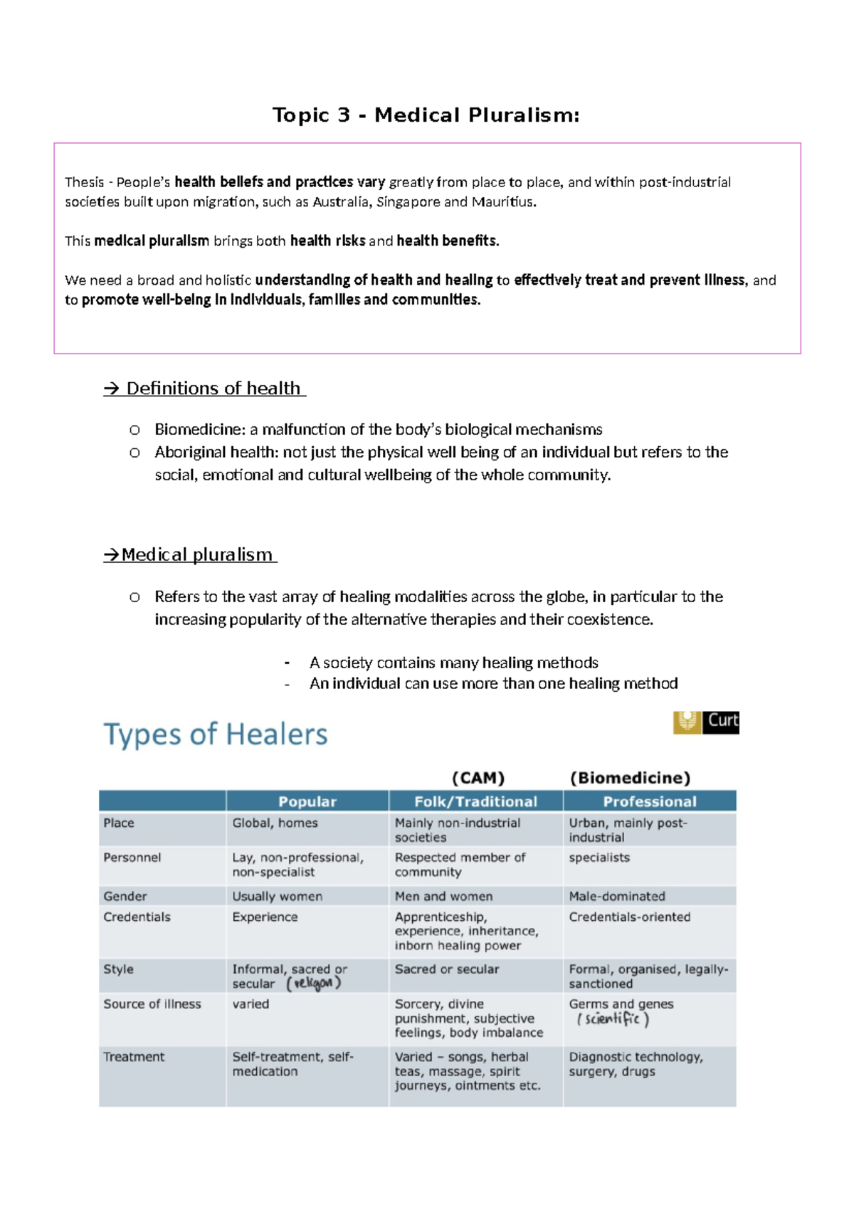 Topic 3 - Med Pluralism - ffff - Topic 3 - Medical Pluralism ...