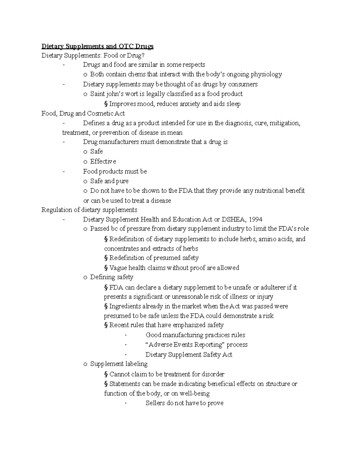 Drugs and behavior unit 14 Dietary Supplements and OTC Drugs