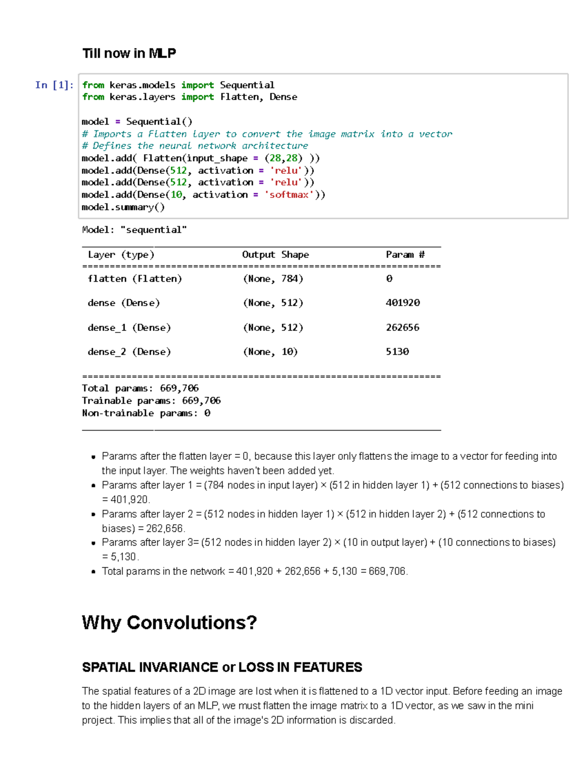 CNN foundation with codes - Till now in MLP In [1]: Params after the ...
