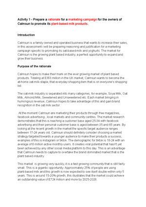 Developing a Marketing Campaign - Activity 1 Prepare a rationale for a ...