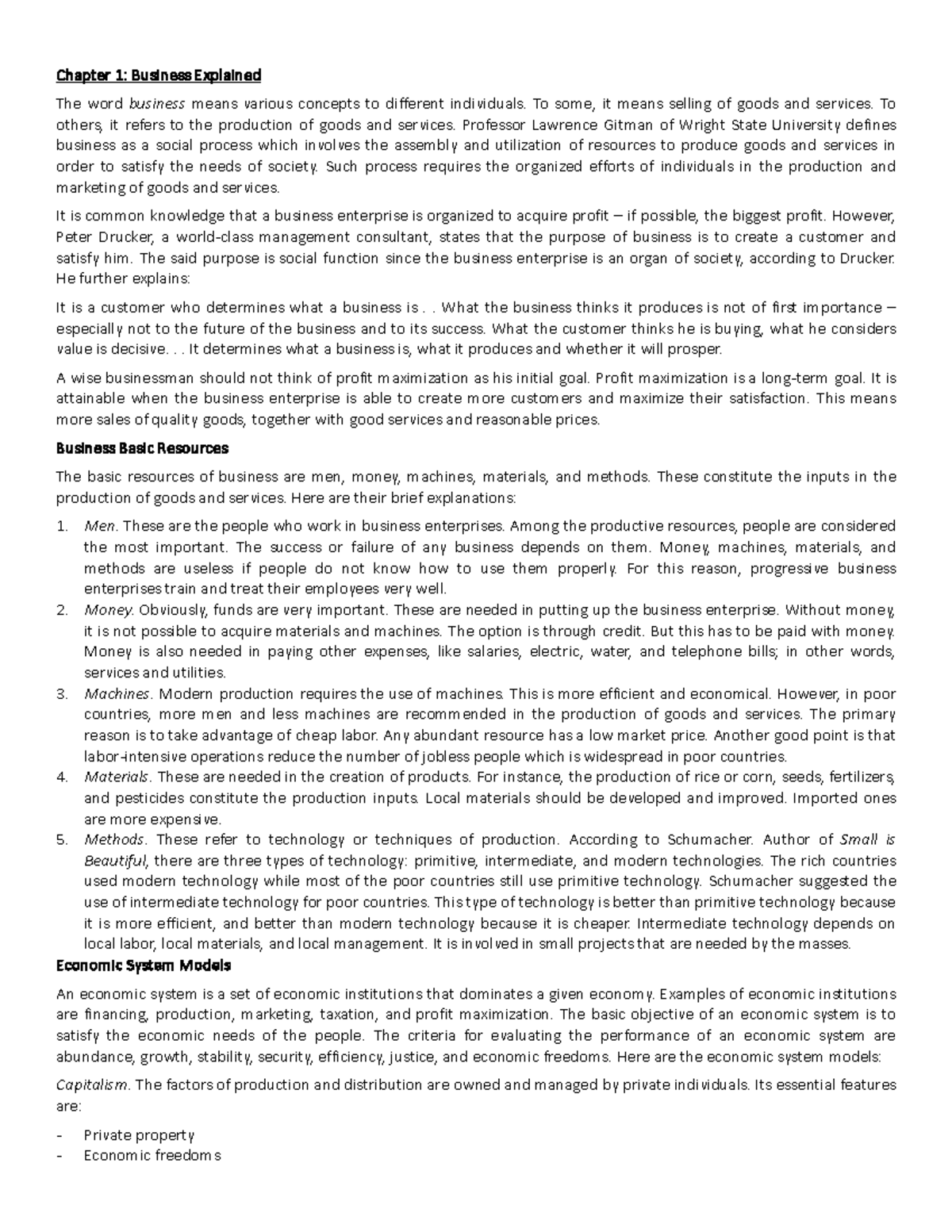 BA035 Prelim Notes 1 3 - Chapter 1 : Business Explained The word ...