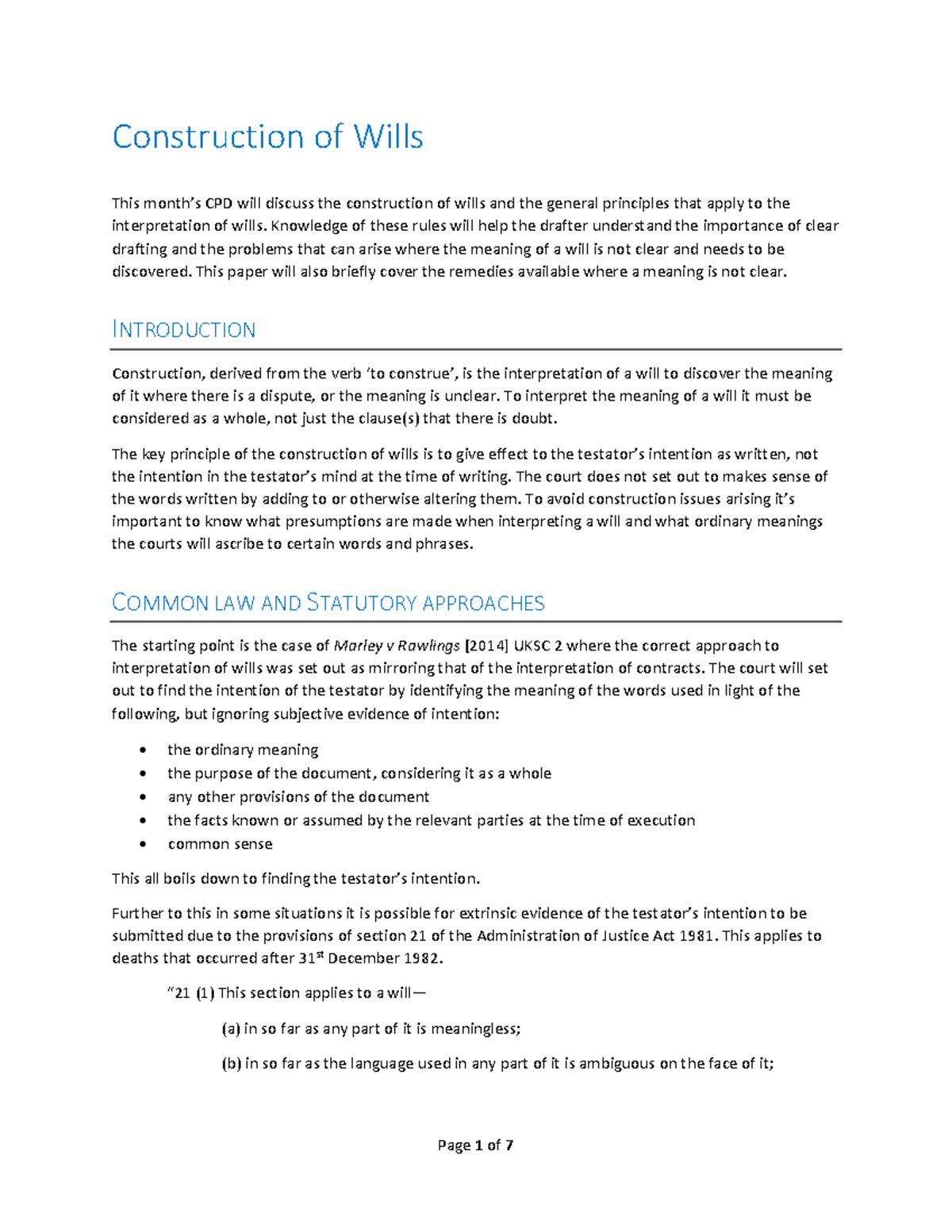 Construction-of-Wills - Construction of Wills This month’s CPD will ...