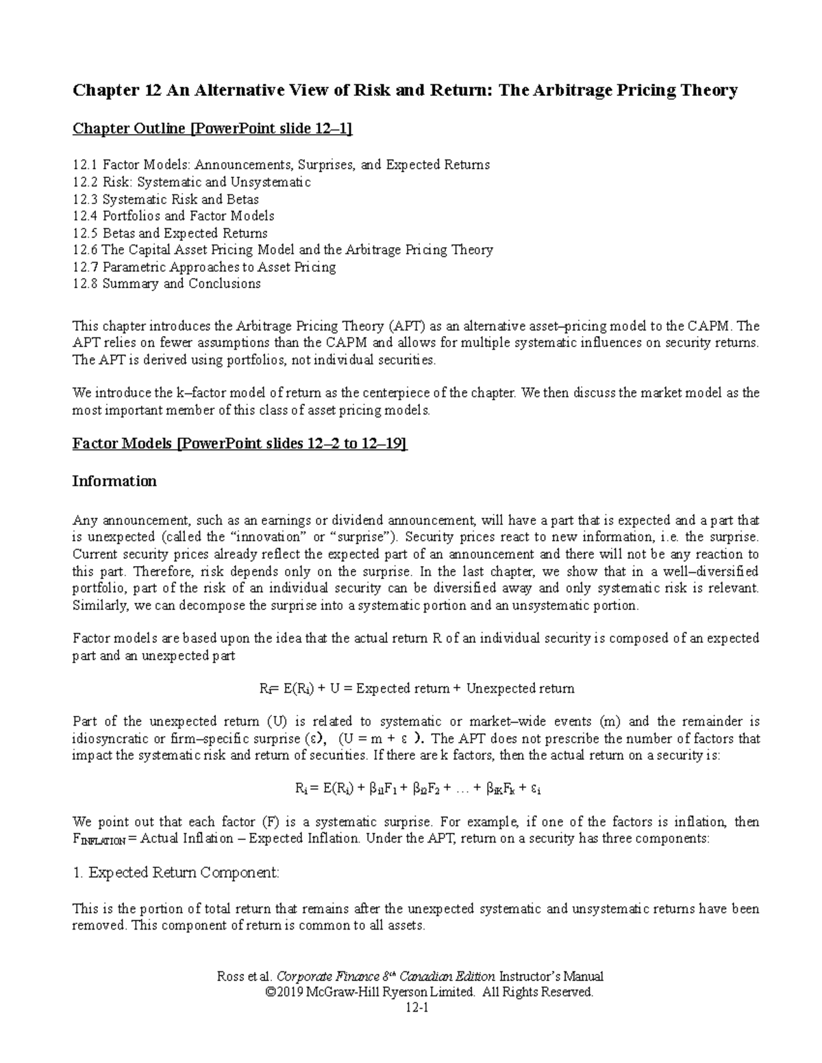 Ross CF 8ce IM Ch12 - Lectures notes- financial controllership ...