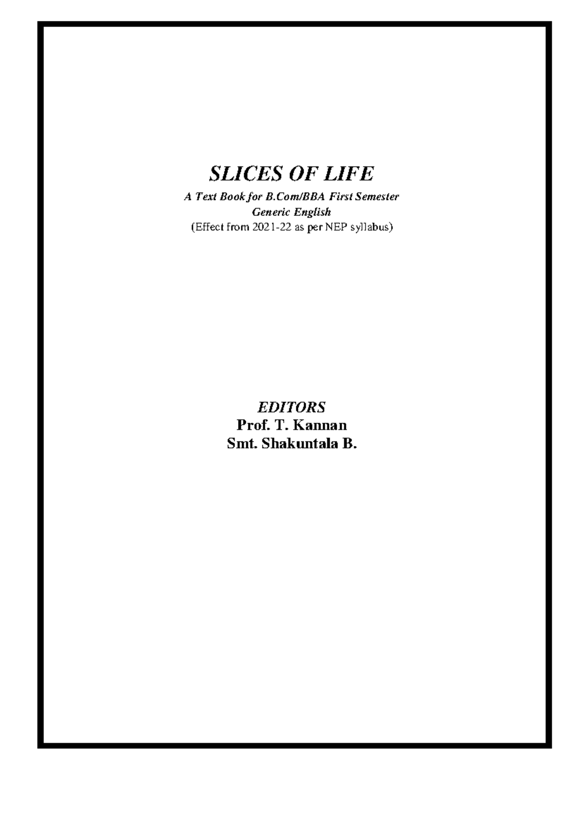 B - Ysys - SLICES OF LIFE A Text Book For B/BBA First Semester Generic ...