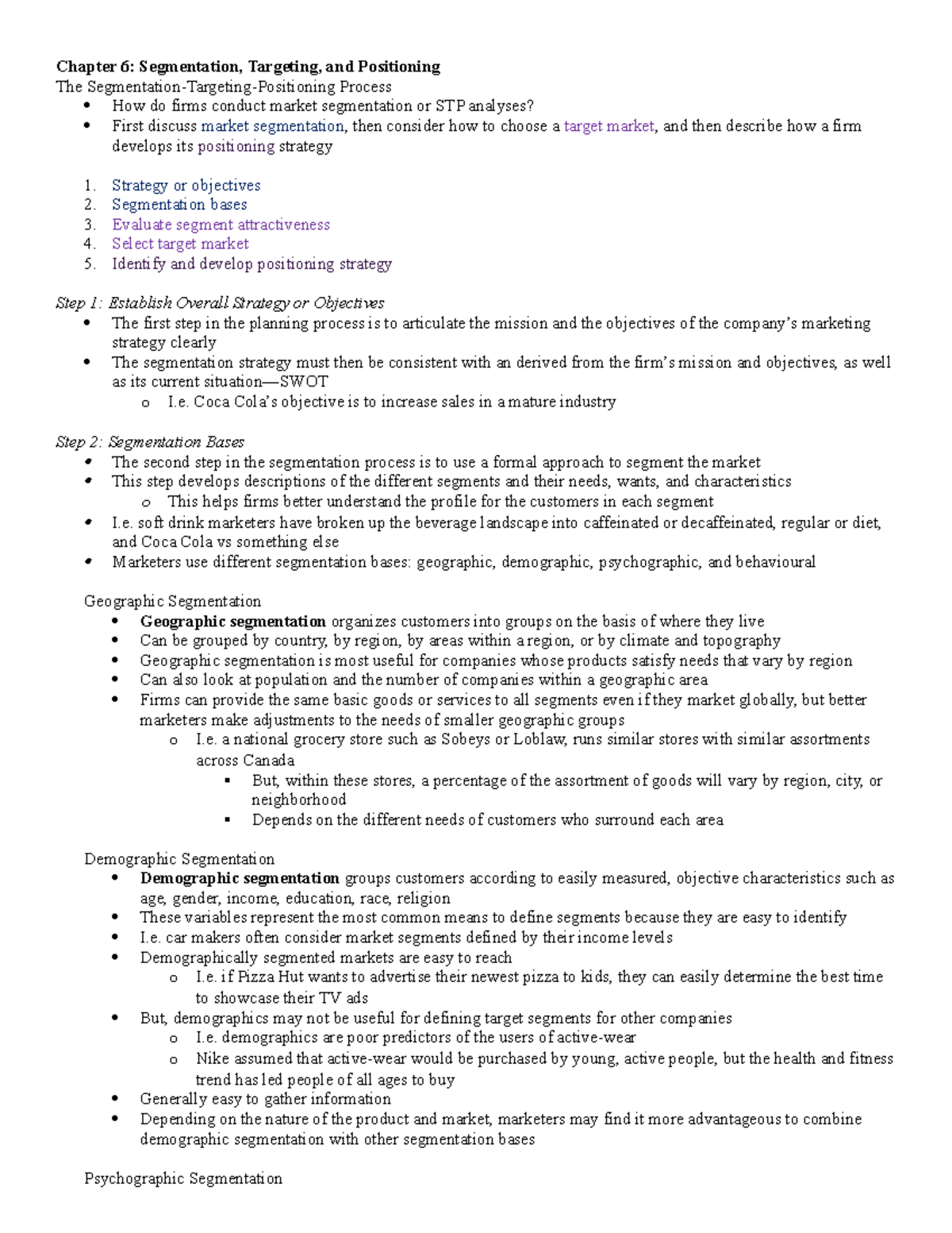 2320 Chapter 6 - Detailed Textbook Notes. - Chapter 6: Segmentation ...