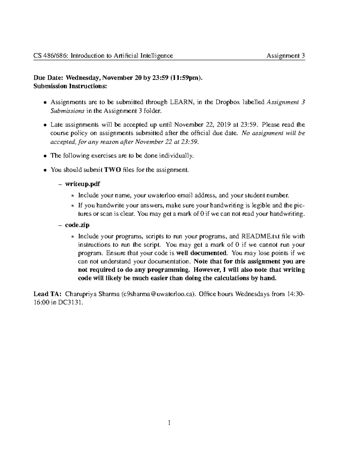 Assignment 3 234 Due Date Wednesday November 20 By 23 59 11 59pm