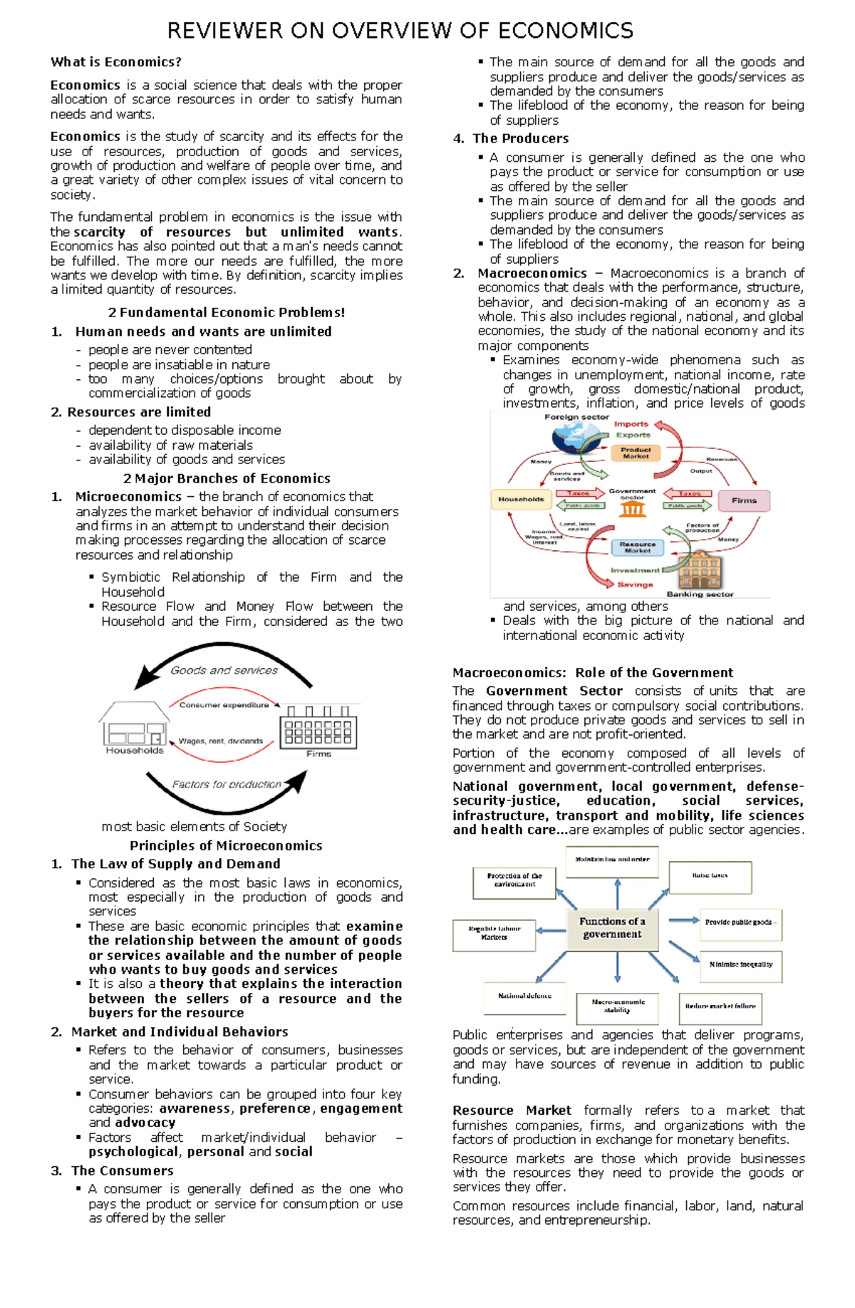 Topic 1-2 on Econ 12C - overview of economics - REVIEWER ON OVERVIEW OF ...