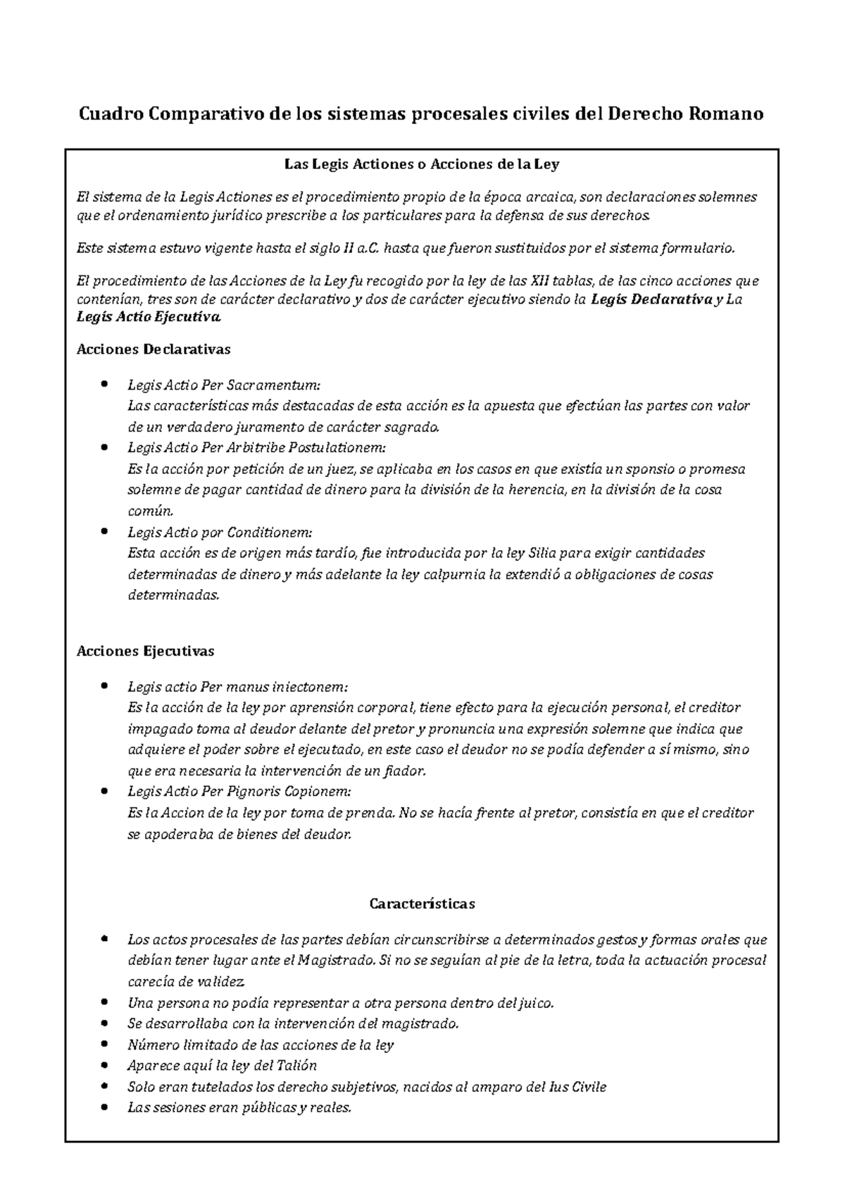 Cuadro Comparativo de los sistemas procesales civiles del Derecho Romano Este sistema estuvo