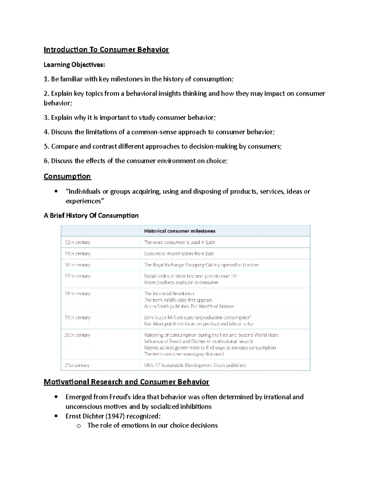 Lecture 1 Notes Introducion To Consumer Behavior Learning Objecives Lecture 1 Notes Introducion To Consumer Behavior Learning Objecives