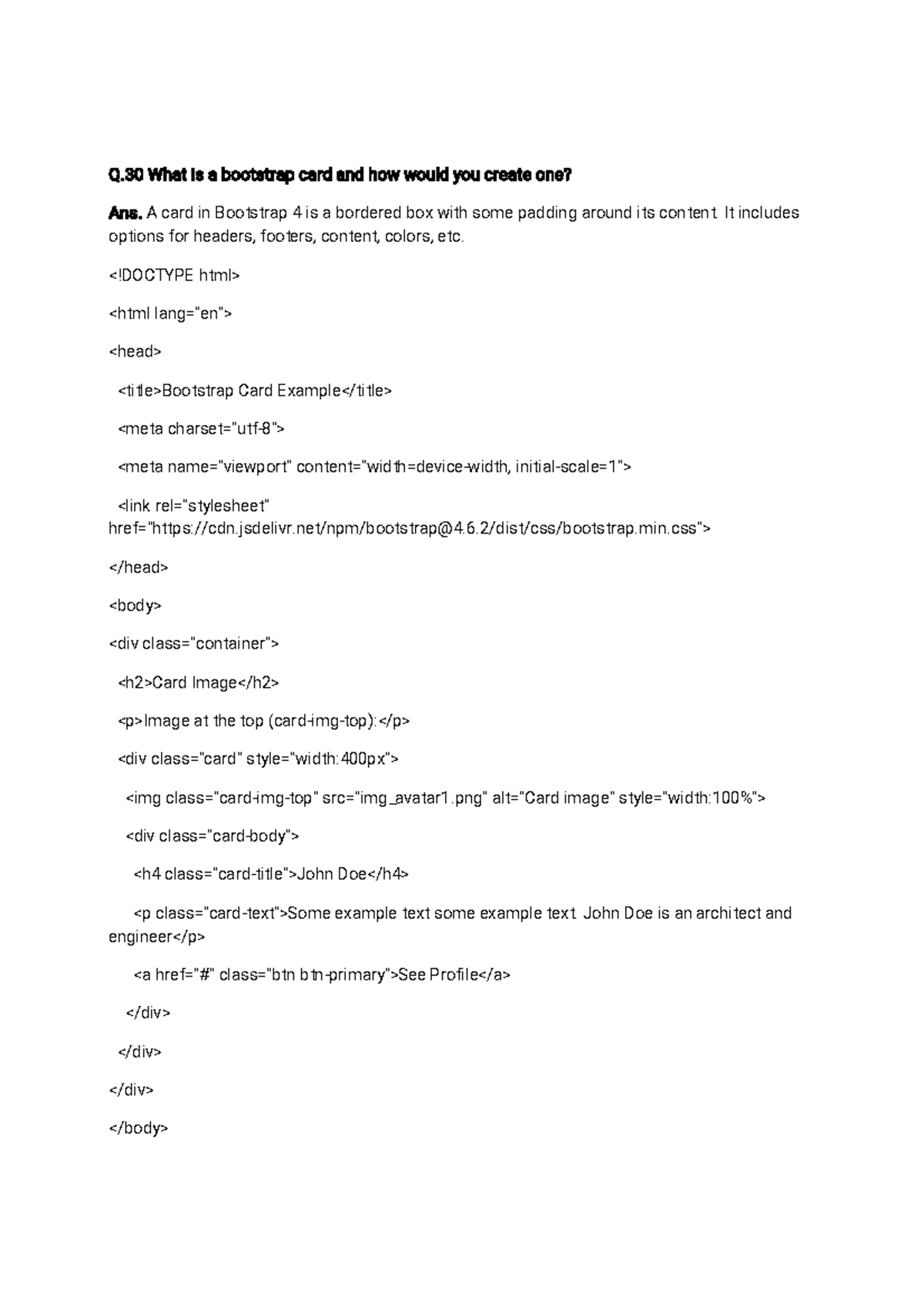30-46 Bootstrap - Q What is a bootstrap card and how would you create ...