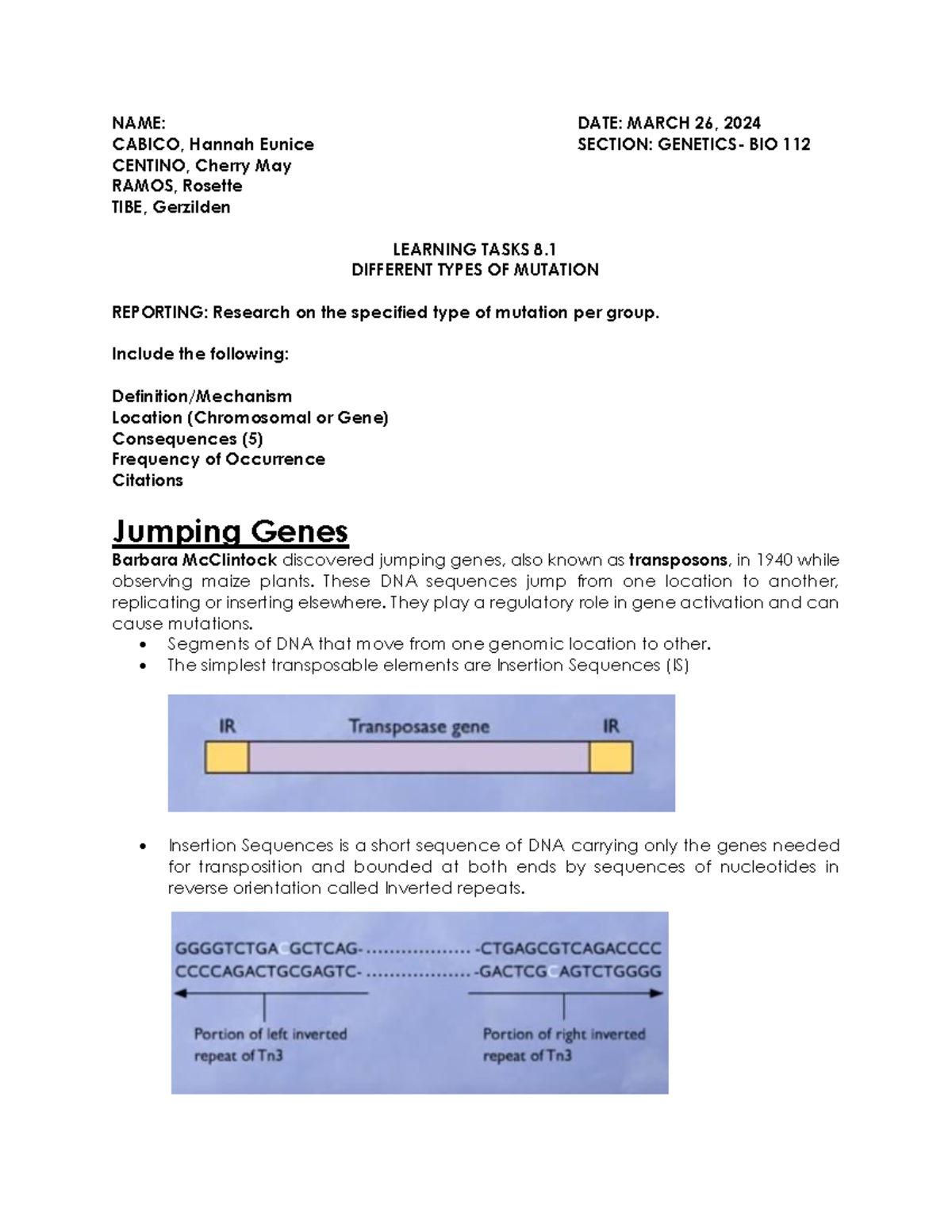 JumpingGenes NAME DATE MARCH 26, 2024 CABICO, Hannah Eunice