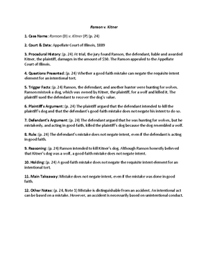 Torts Outline - Tort Ouline - Intentional Torts Intent: Specific intent ...