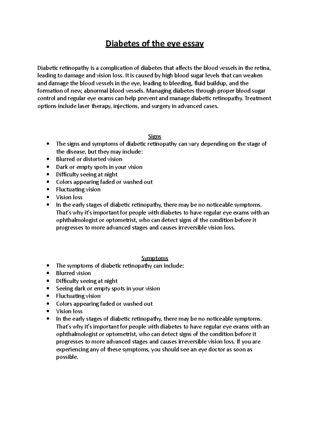 diabetic retinopathy essay