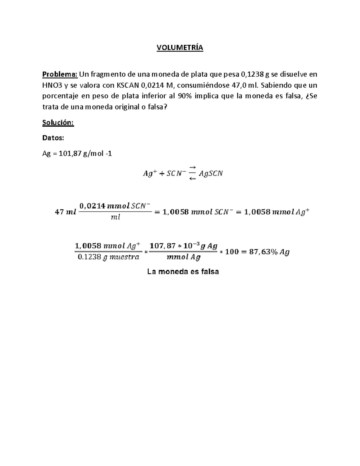 Gravimetría Ejercicio Química Analítica VolumetrÍa Problema Un Fragmento De Una Moneda De 9270