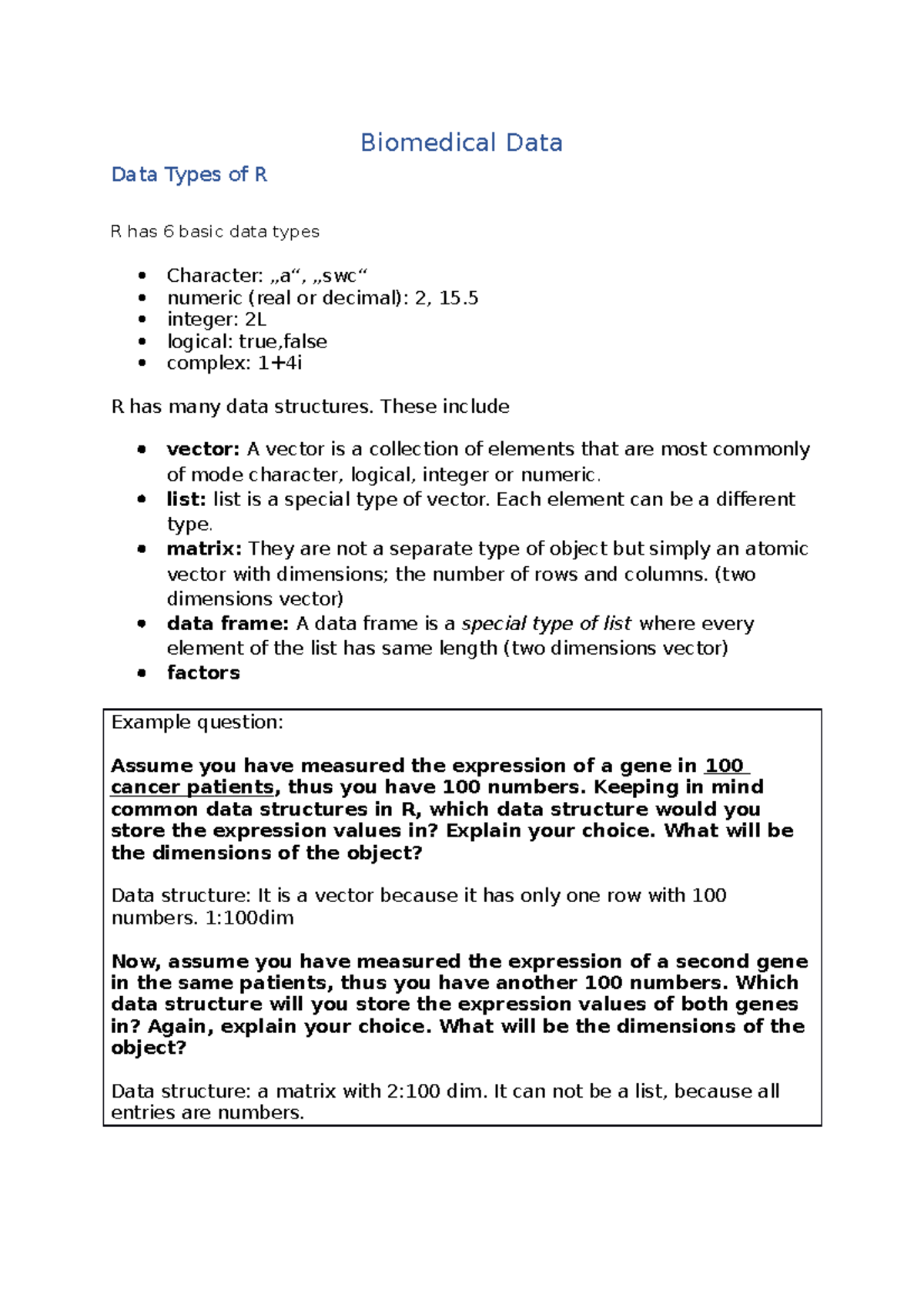 Biomedical Data for 2023 - Biomedical Data Data Types of R R has 6 ...