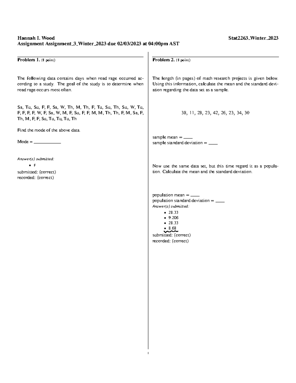 statistics assignment 3