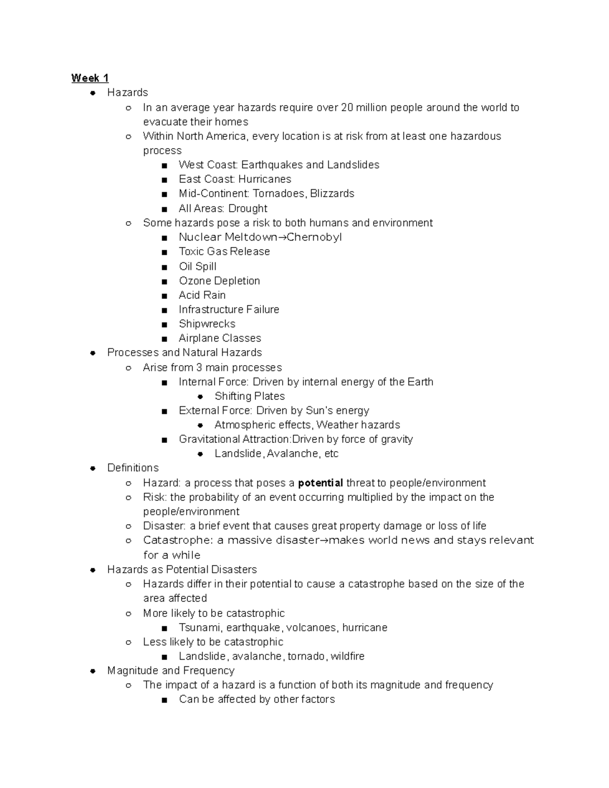 GEO 2152B - Lecture notes - Week 1 Hazards In an average year hazards ...