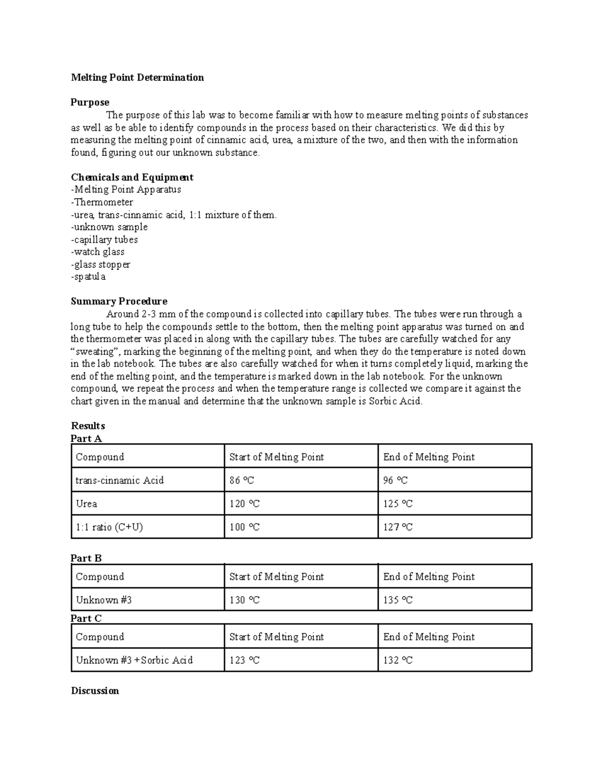 Melting Point Lab - Melting Point Determination Purpose The purpose of ...