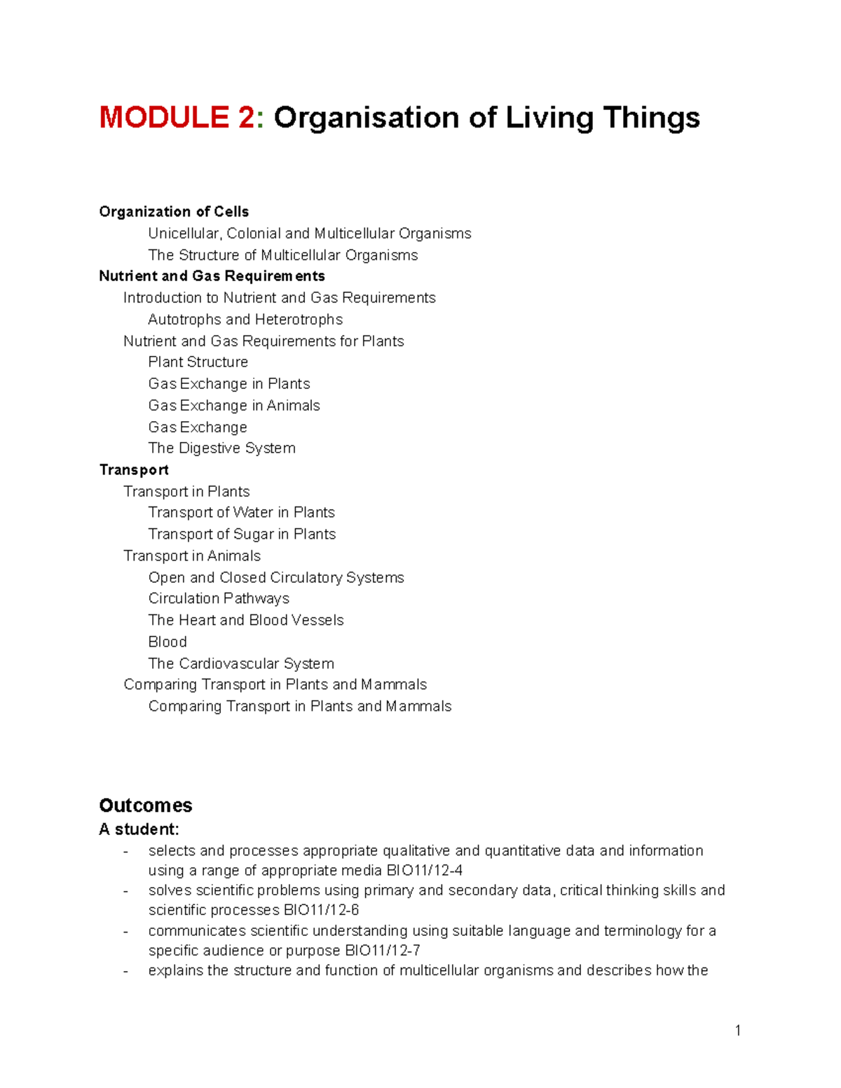 Module 2 Organisation of Living Things - MODULE 2: Organisation of ...