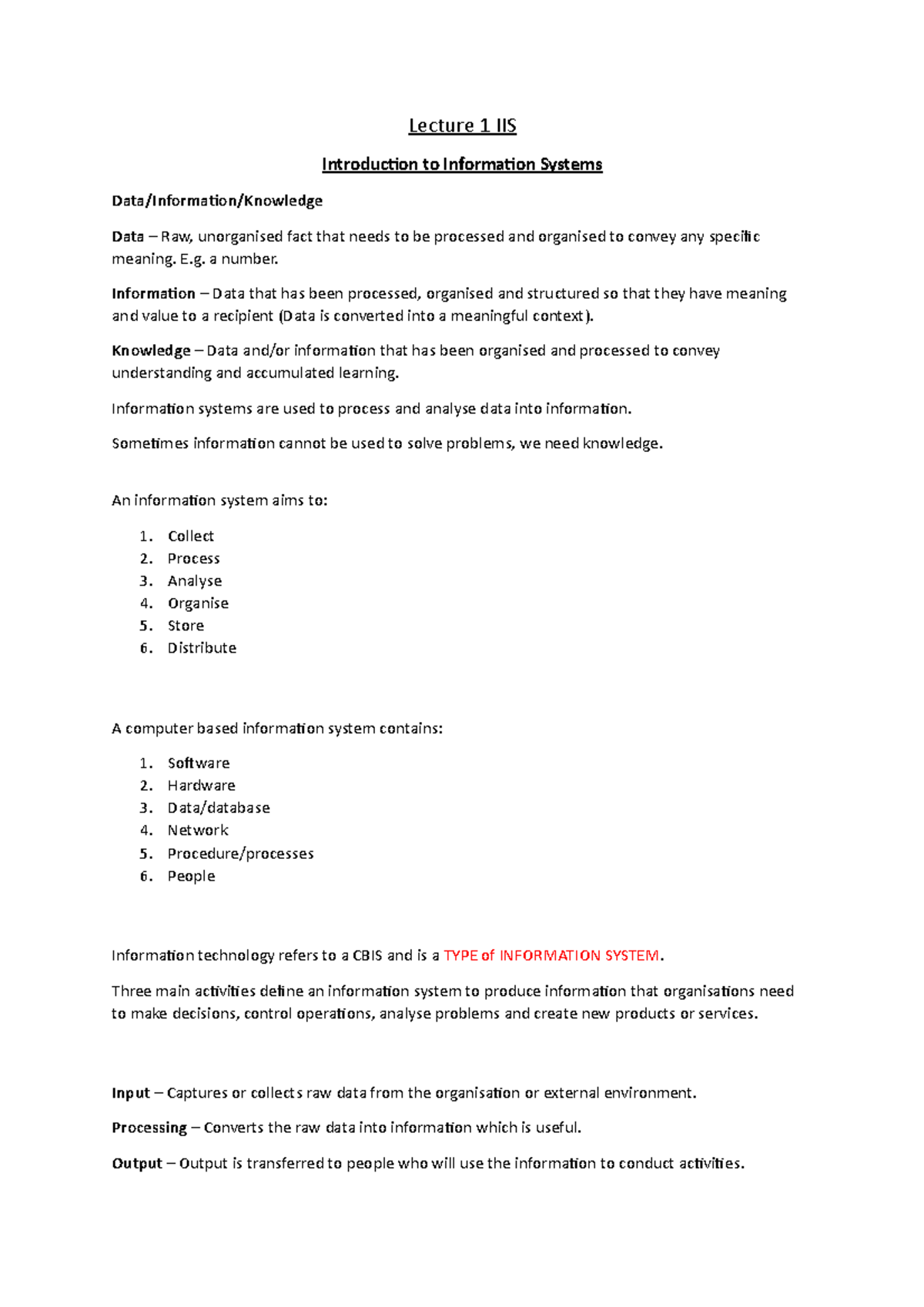 IIS-notes - Final Exam Notes - Lecture 1 IIS Introduction to ...