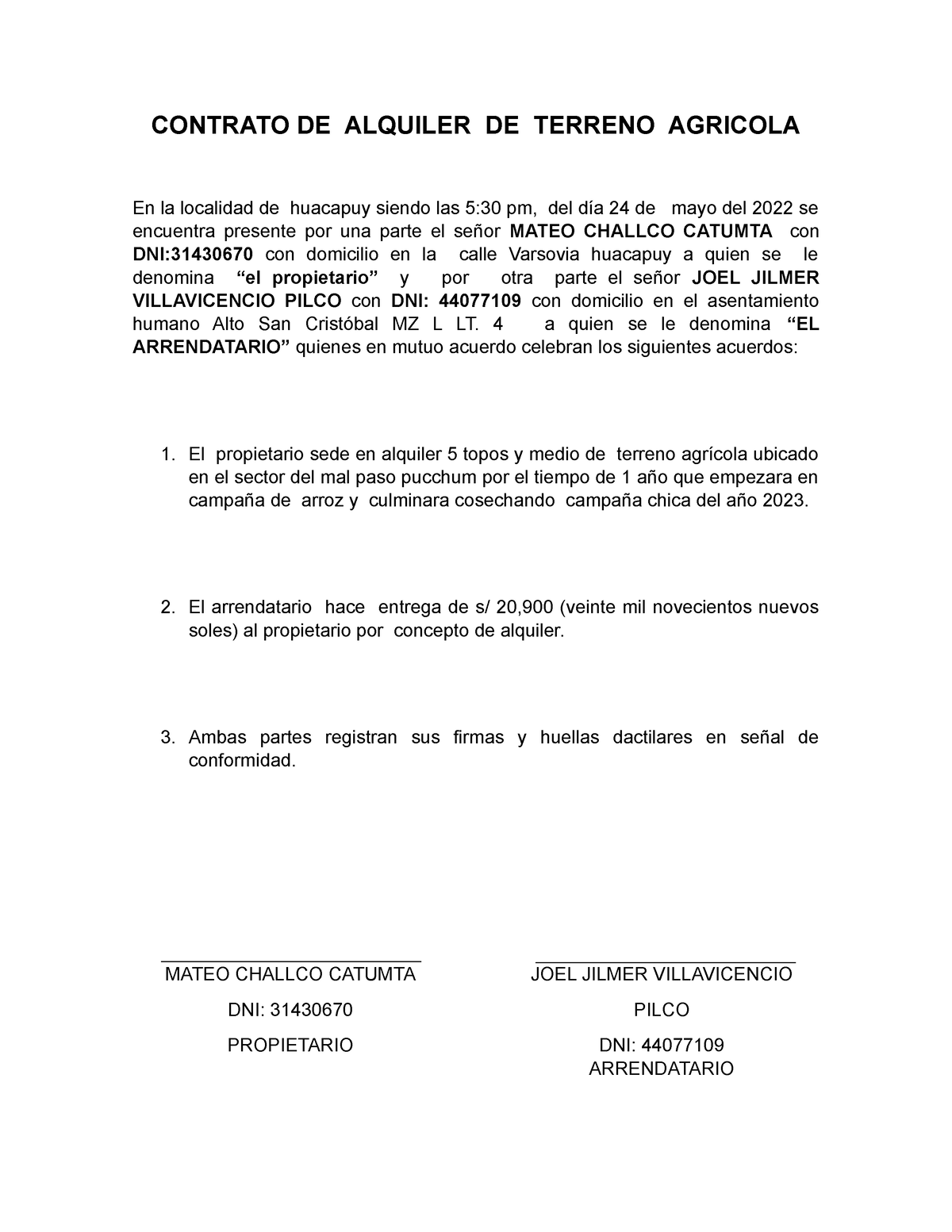 Contrato De Alquiler De Terreno Agricola Contrato De Alquiler De Terreno Agricola En La