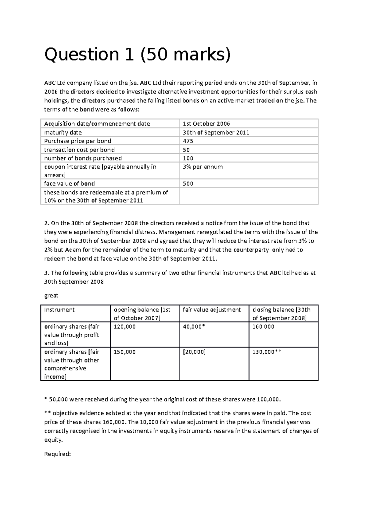Test 1 - financial instruments question and practice material ...