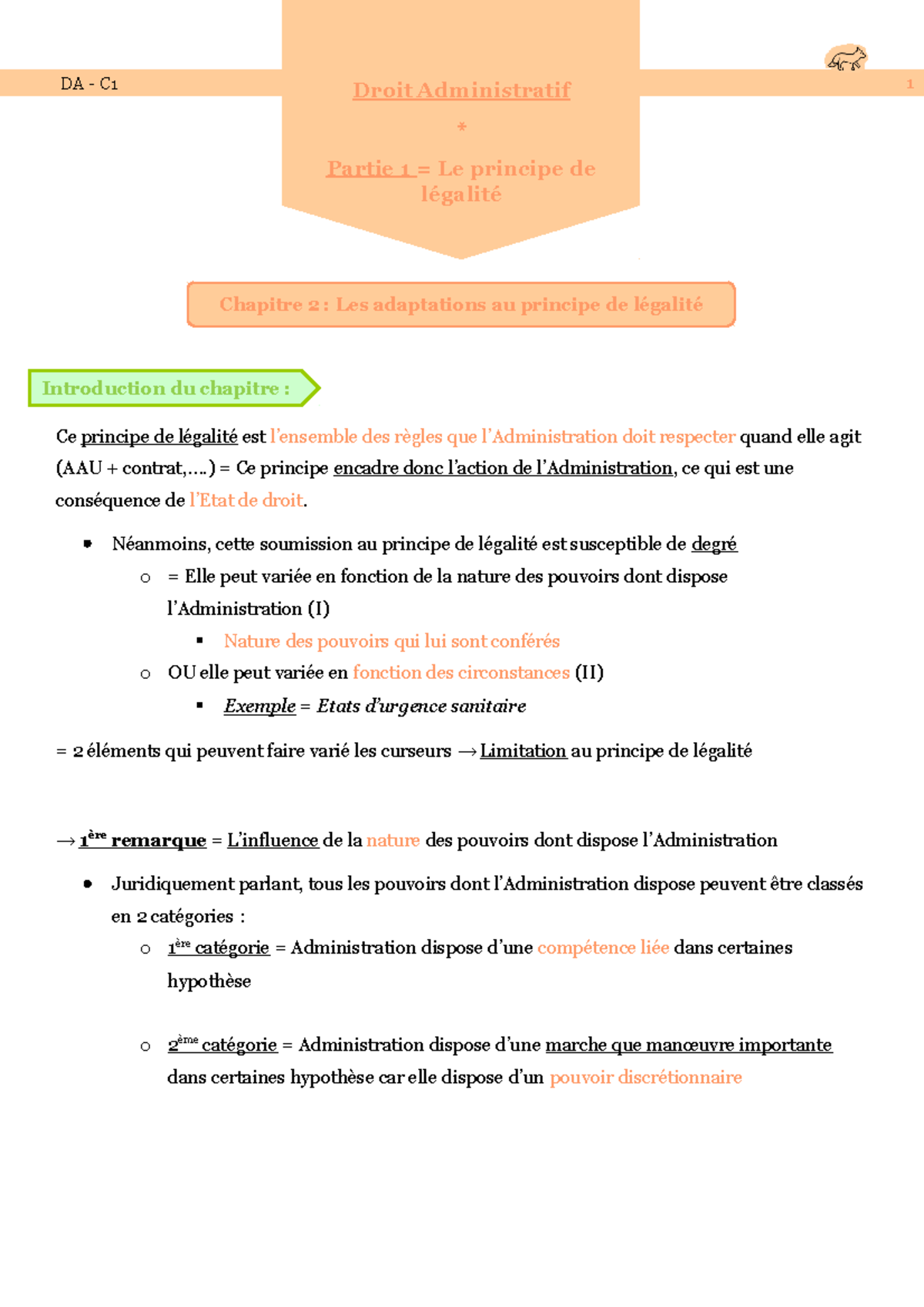 CM Droit Admi S3 P1 C2 Adaptation au principe de légalité Ce