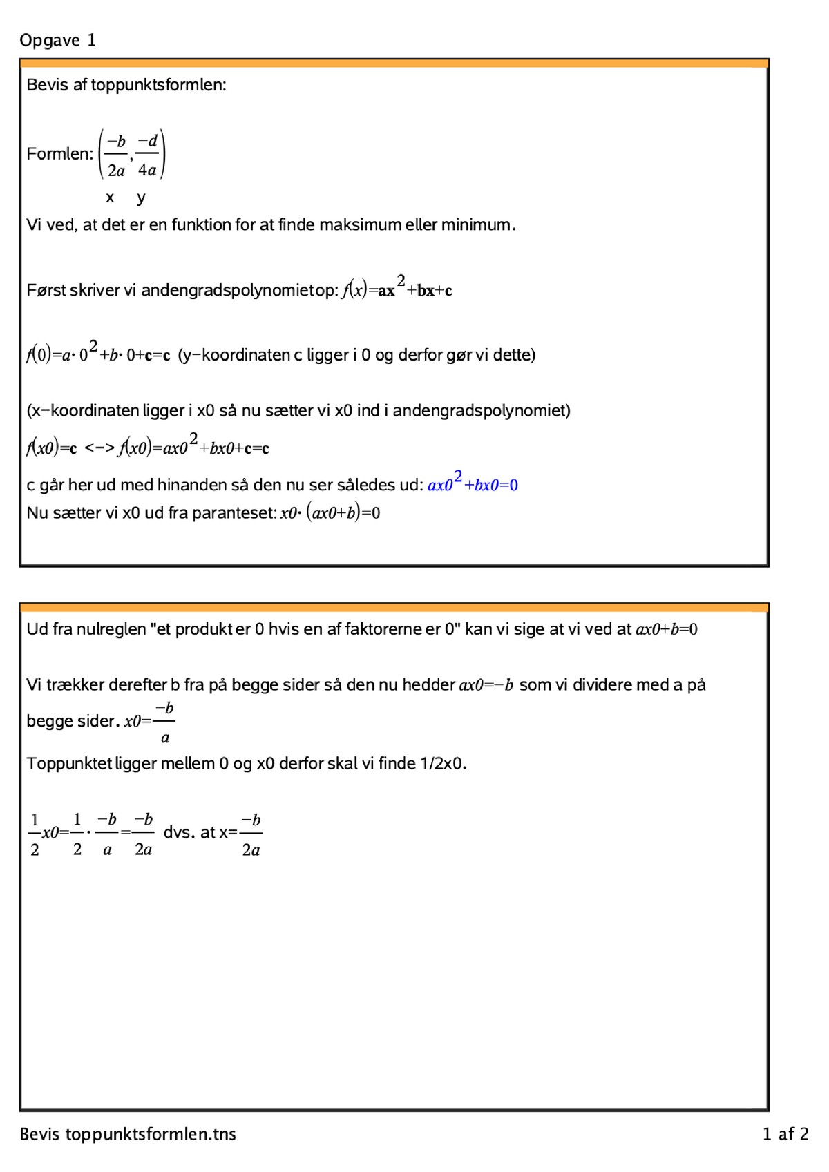 Bevis Toppunktsformlen - Matematik - Studocu