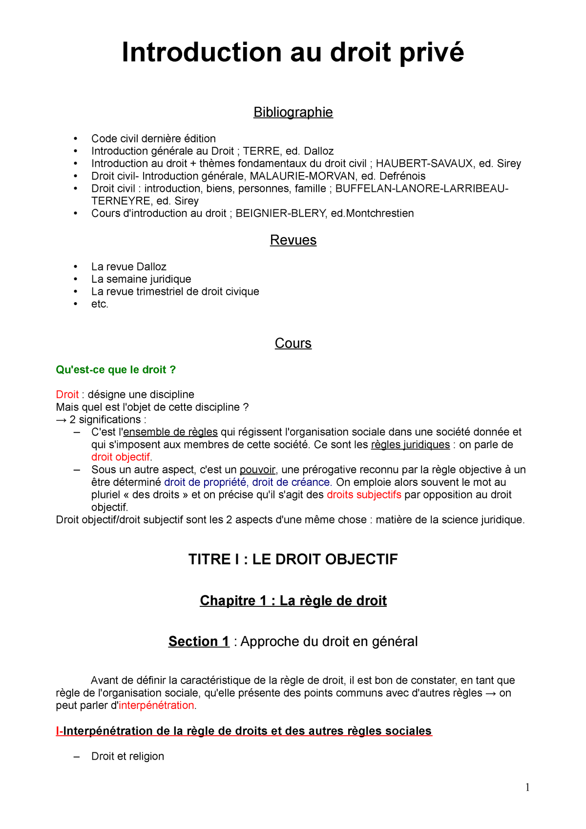 Introduction Au Droit Privé Introduction Au Droit Privé Bibliographie • Code Civil Dernière 