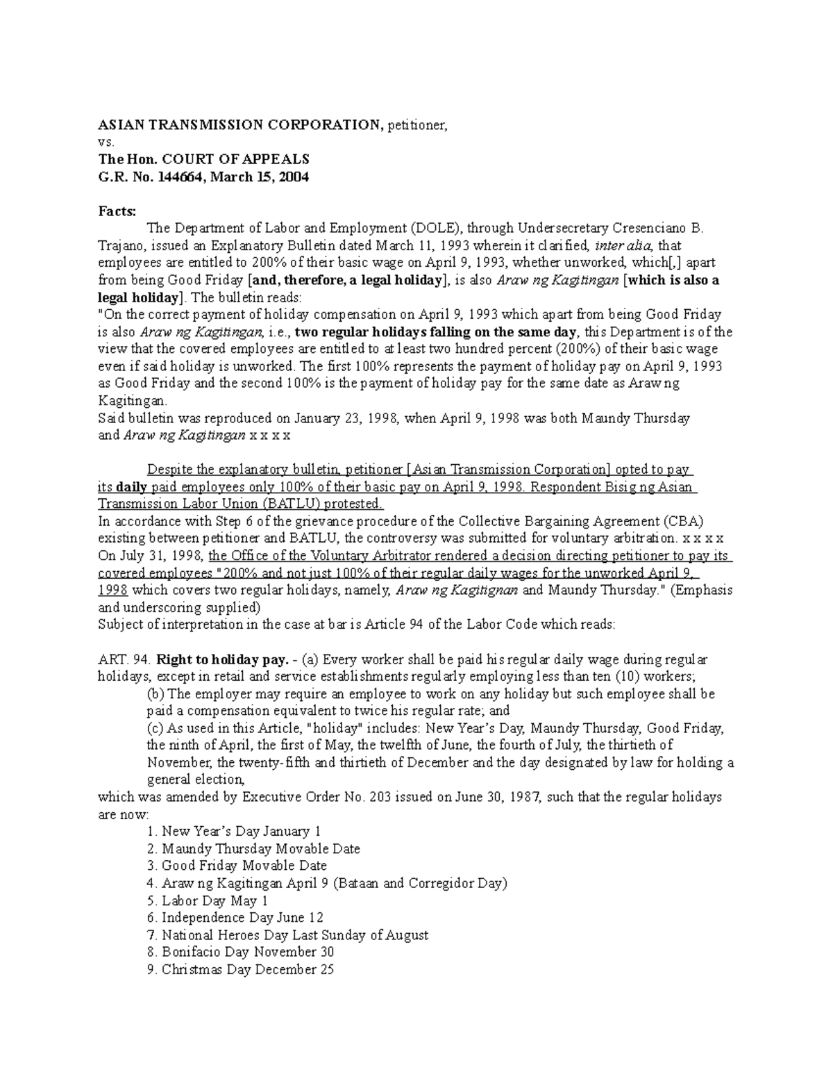 Asian Transmission Corporation ASIAN TRANSMISSION CORPORATION