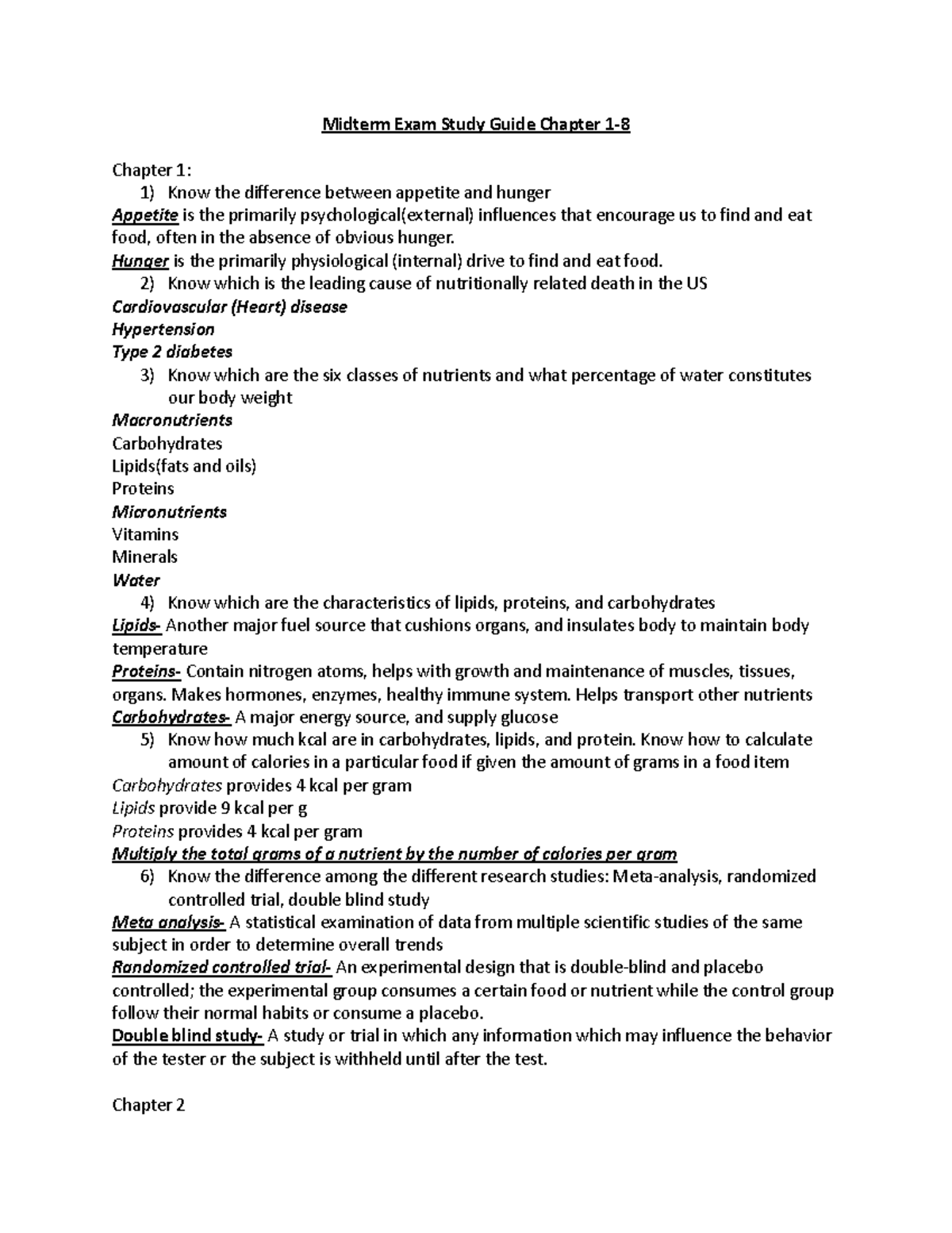 Nutrition - Midterm Answer Sheet. Chapters 1-8 - Midterm Exam Study ...