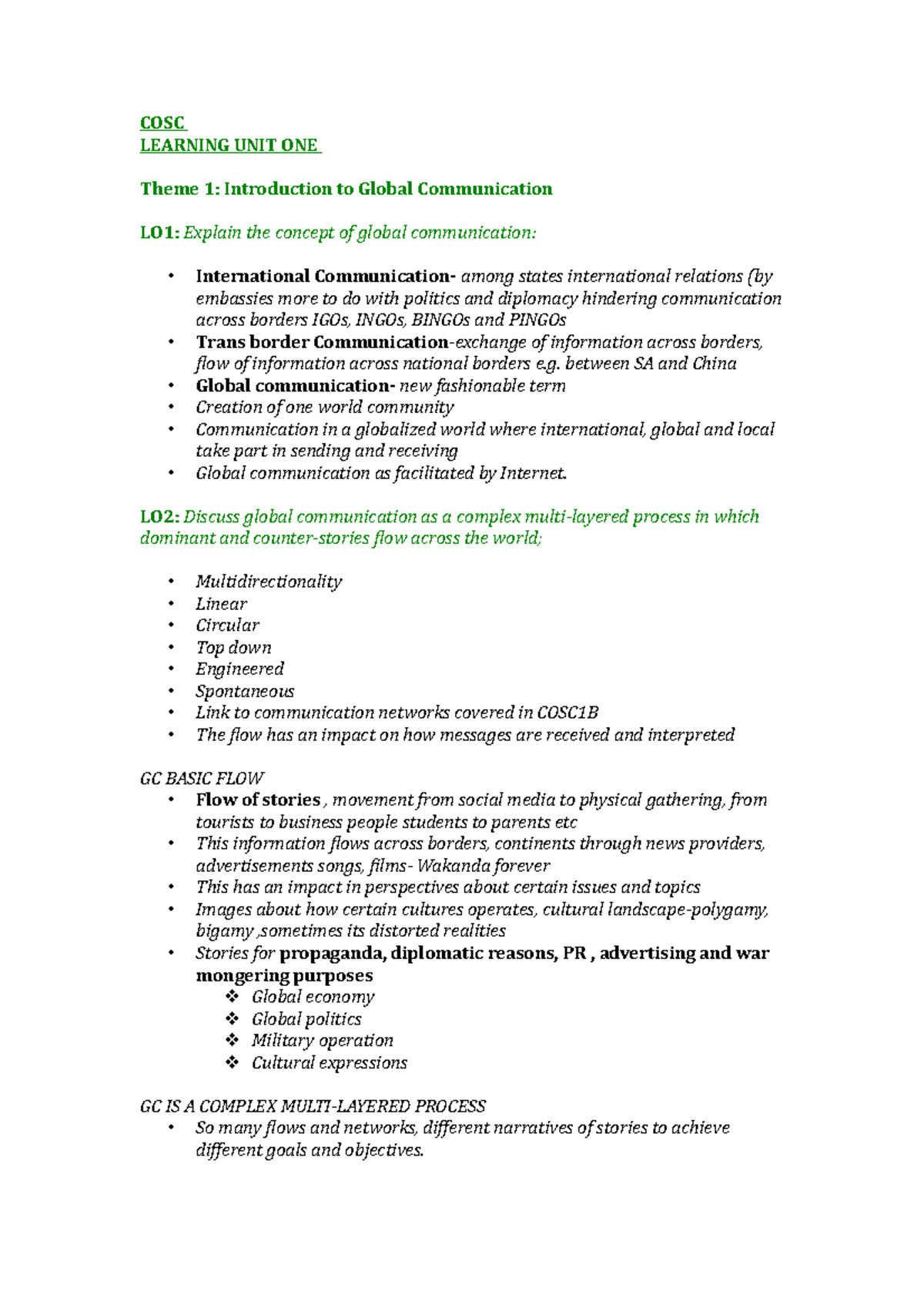 Learning Unit 1 Exam Notes - COSC LEARNING UNIT ONE Theme 1 ...