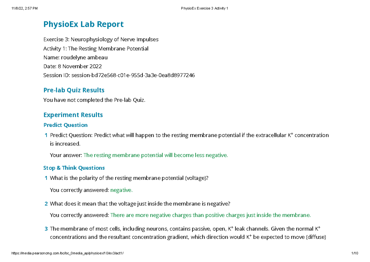 Physio Ex Exercise 3 Activity 1 - PhysioEx Lab Report Exercise 3 ...