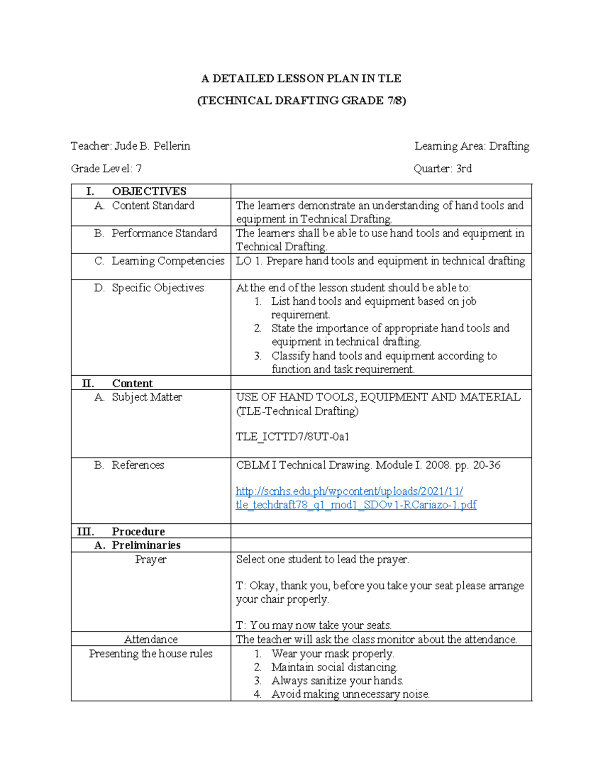 A Detailed Lesson PLAN IN TLE drafting - A DETAILED LESSON PLAN IN TLE ...