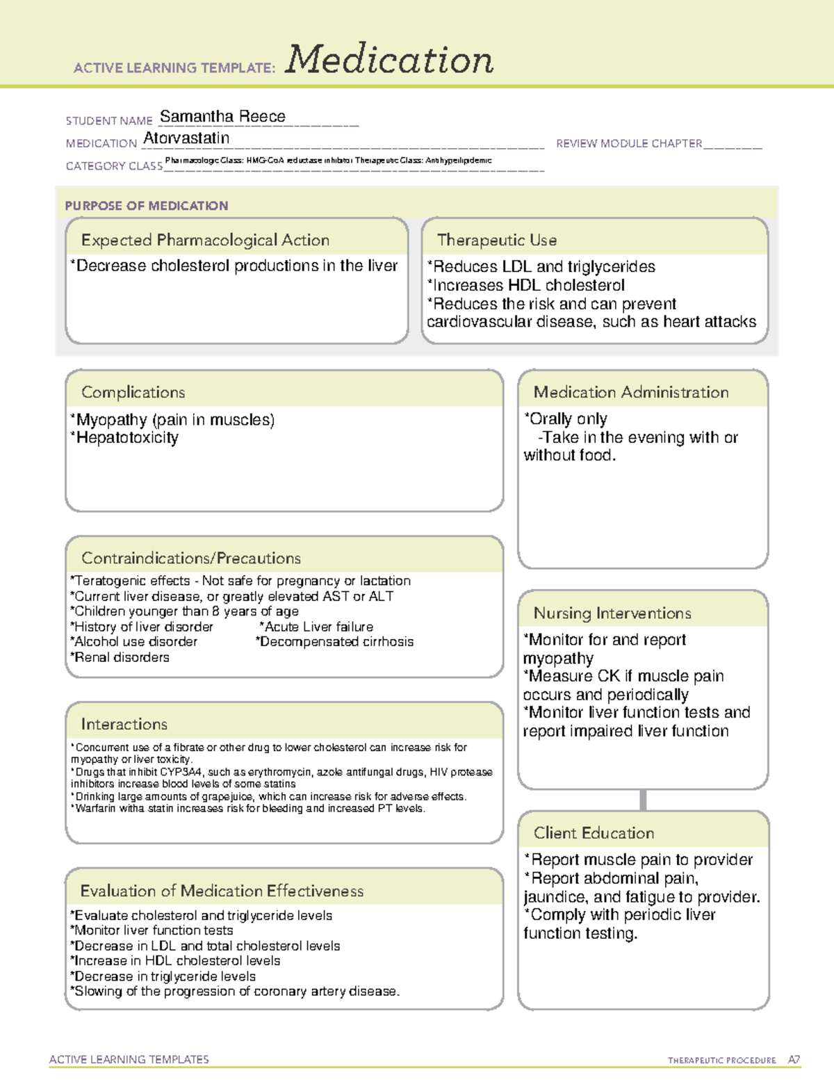 Atorvastatin - Drug Card - ACTIVE LEARNING TEMPLATES TherapeuTic ...