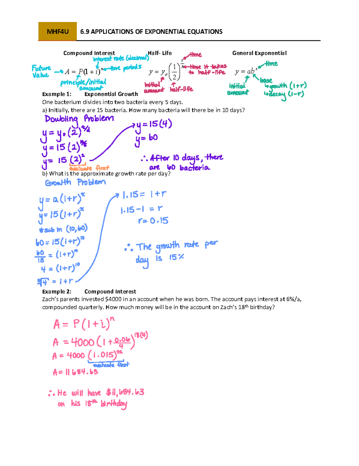 6.09 - Applications - Summary - MHF4U 6. 9 APPLICATIONS OF EXPONENTIAL ...