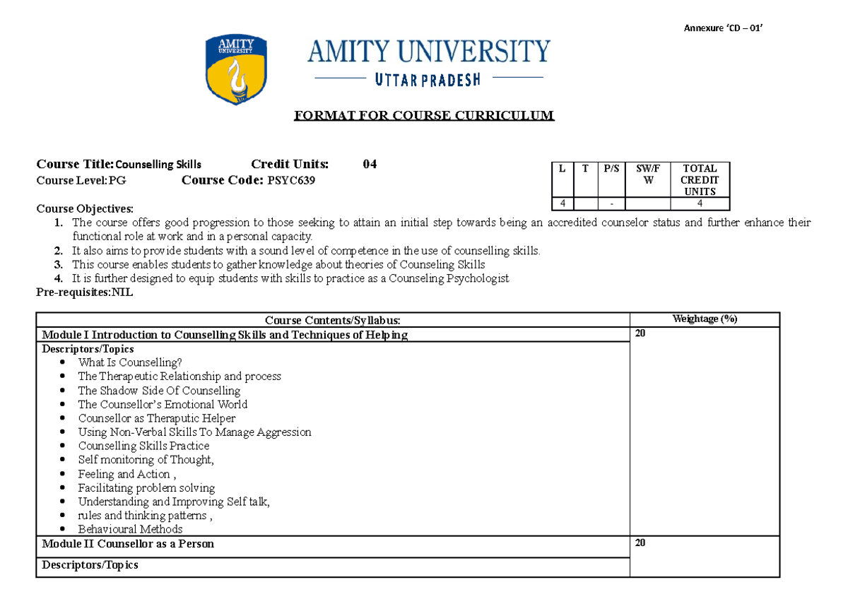New Syllabus 2127202062915207 - Annexure ‘CD – 01’ FORMAT FOR COURSE ...