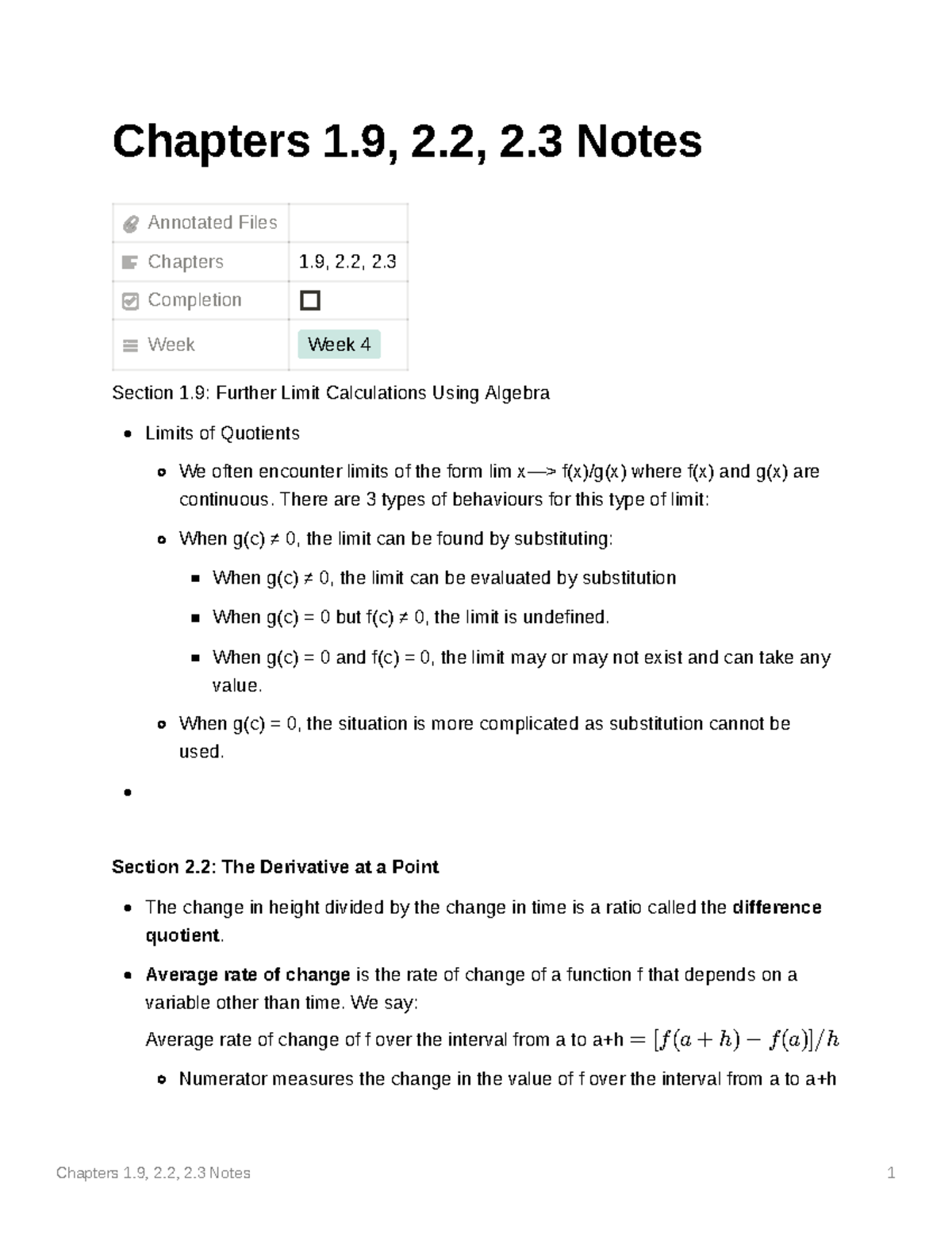 Chapters 1.9, 2.2, 2.3 Notes - Mat135H1 - U of T - Studocu