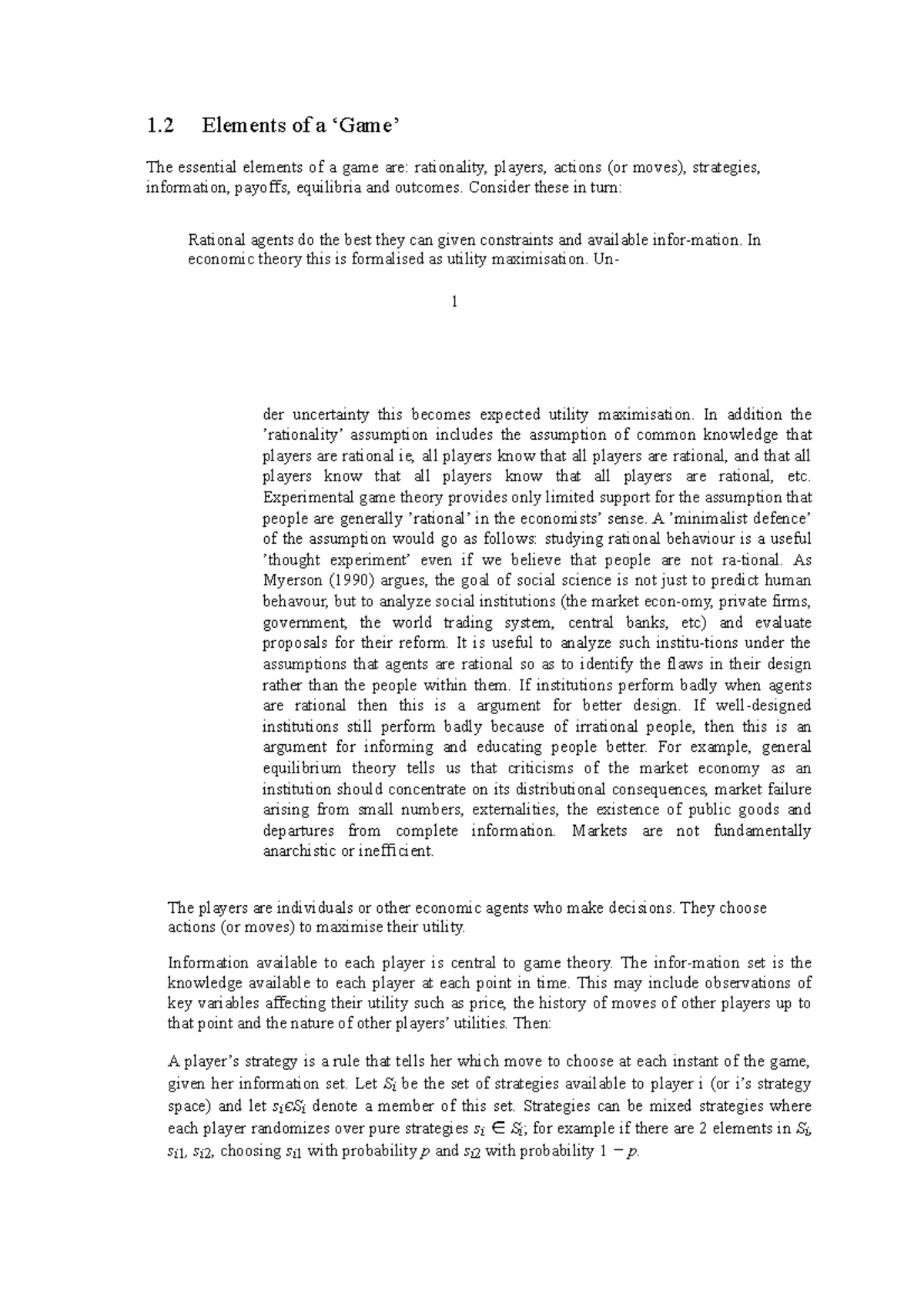 Note 1 - game theory guide - 1 Elements of a ‘Game’ The essential ...