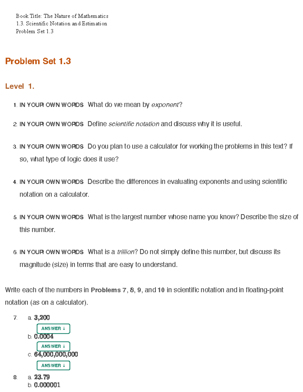 Ebooks Cengage e Reader 33 Problem Set 1. Level 1. 1. IN YOUR OWN