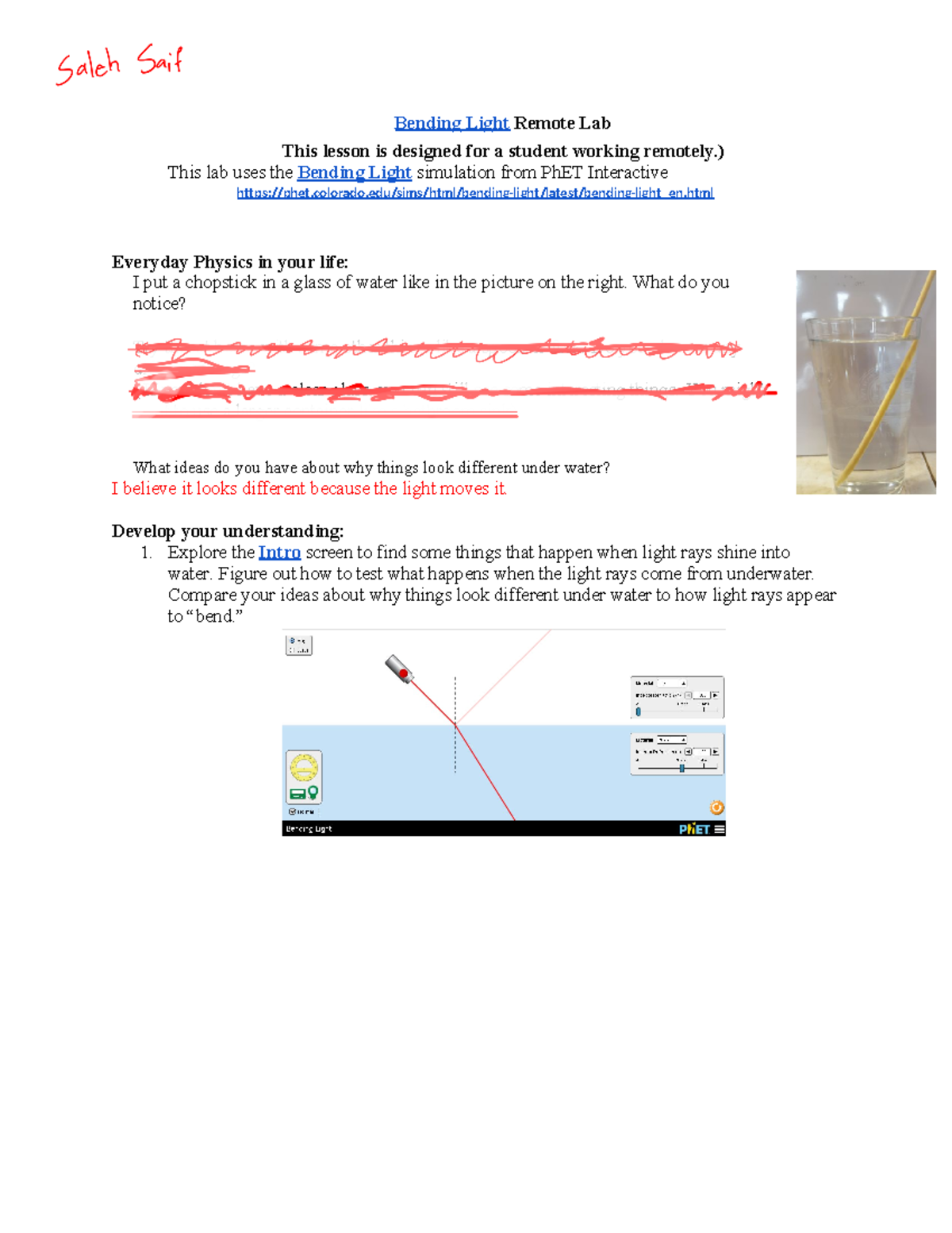Bending Light Lab .iurhb Bending Light Remote Lab This lesson is designed for a student
