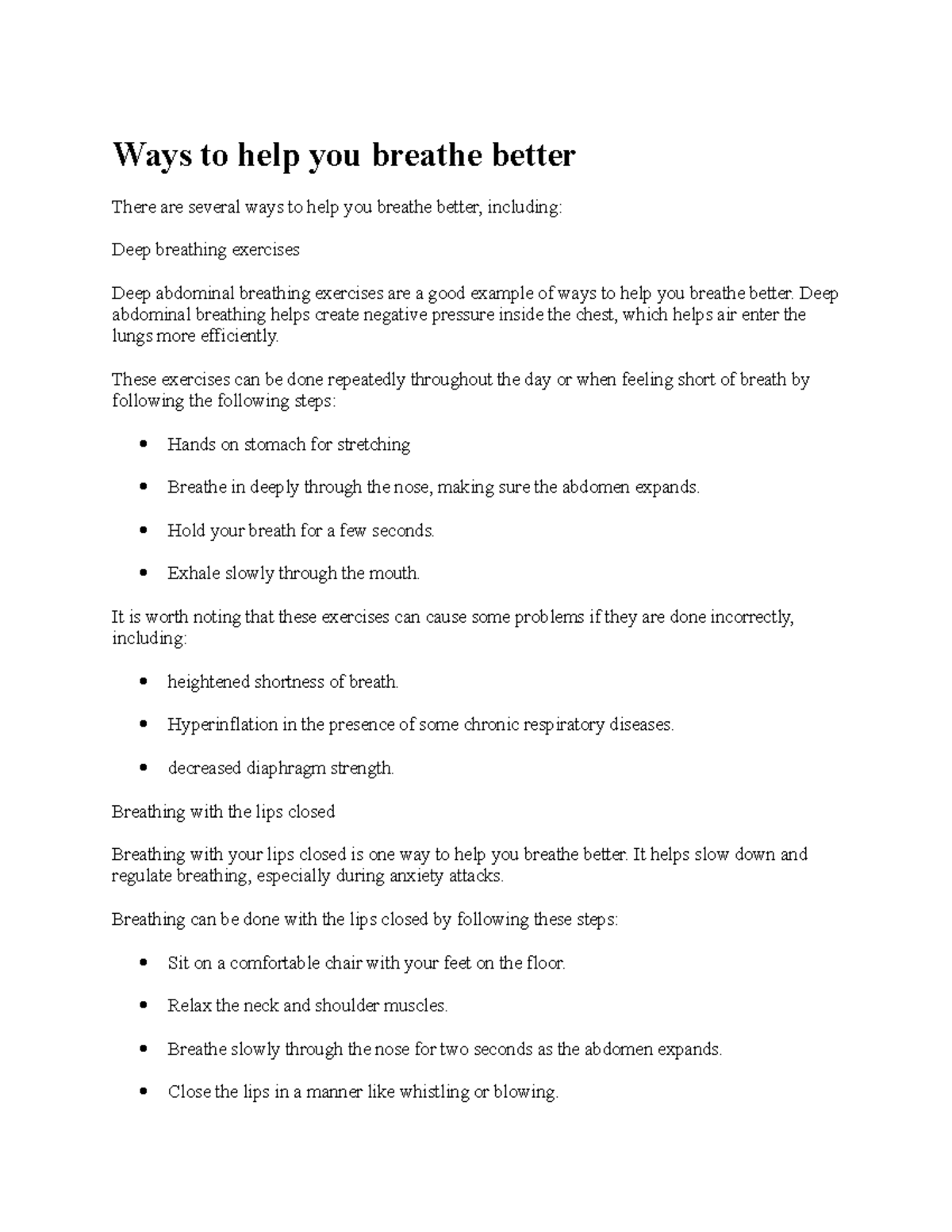 Ways to help you breathe better - Deep abdominal breathing helps create ...