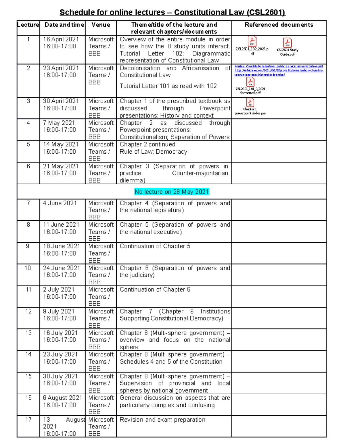 Schedule for online lectures 2021 csl 2601 - Schedule for online ...