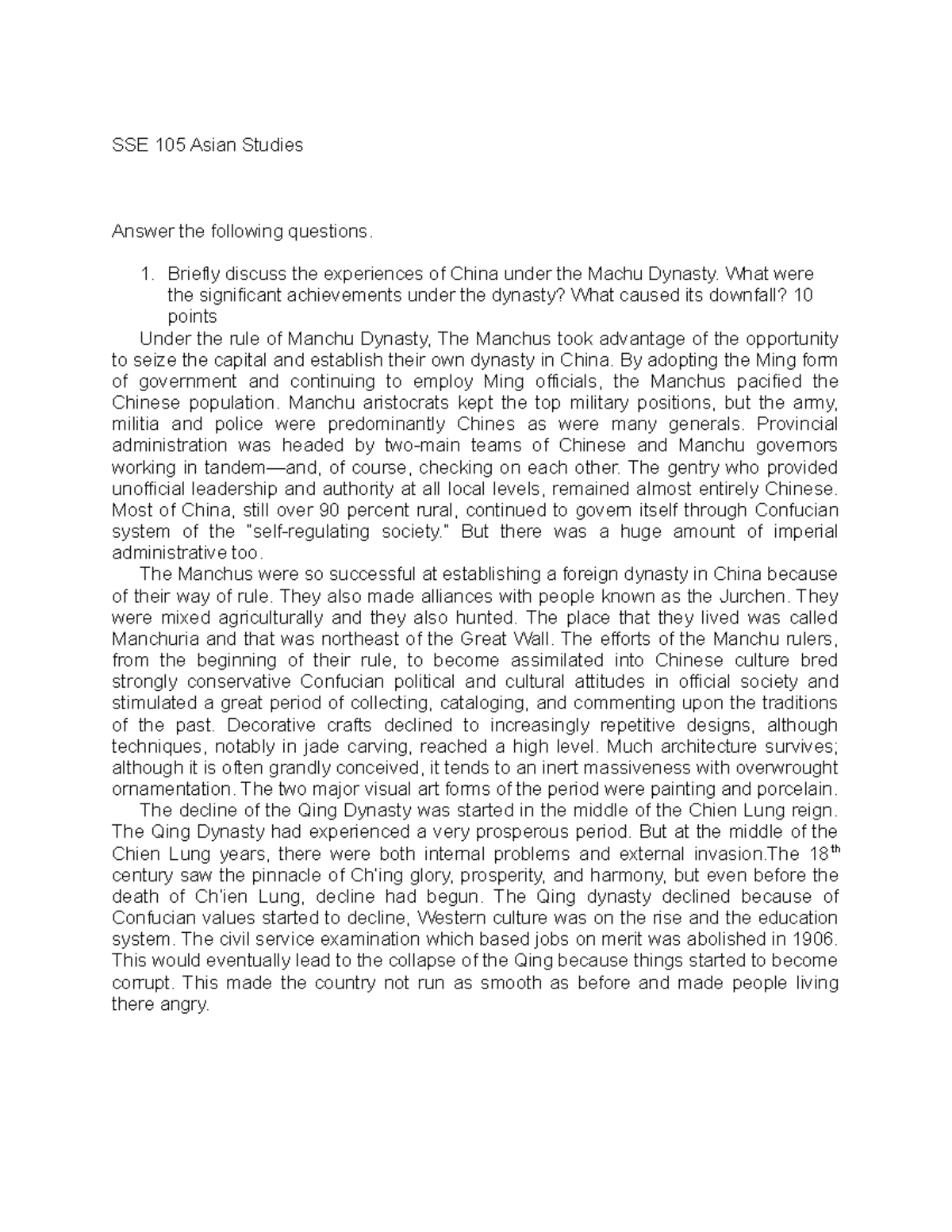 SSE 105 Asian Studies June 8, 2021 - PangSU - Studocu