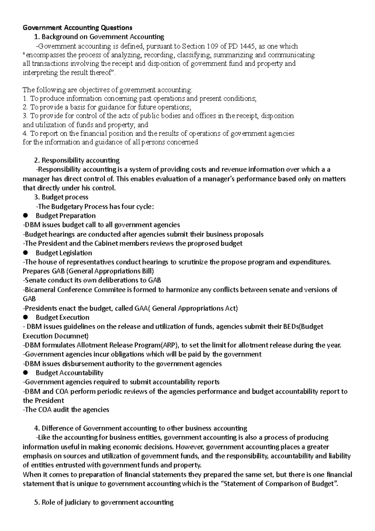 Government Accounting Questions BS accountancy Studocu